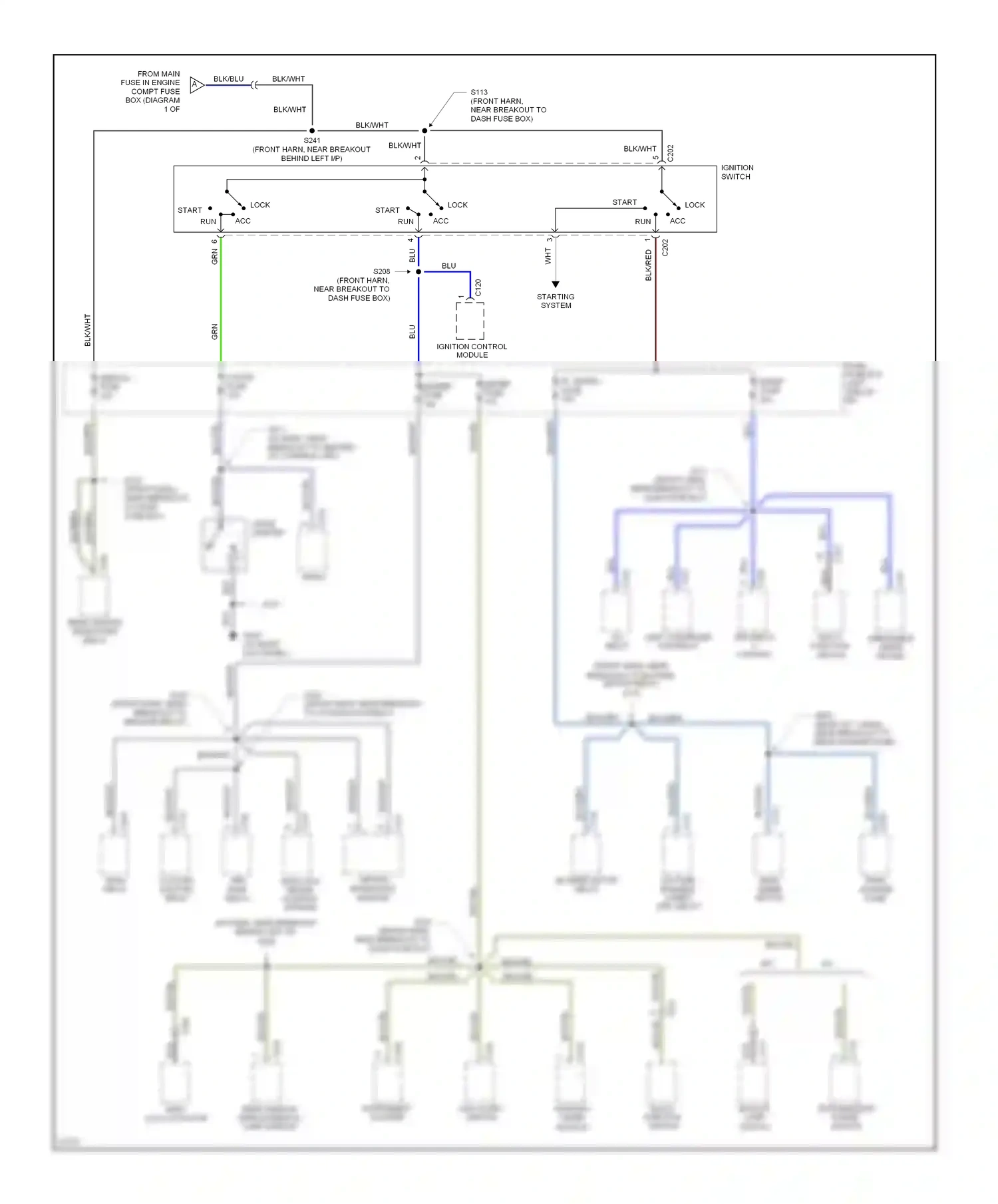 Wiring diagram ignition switch for Ford Aspire I (1993-1997) (2 of 4)