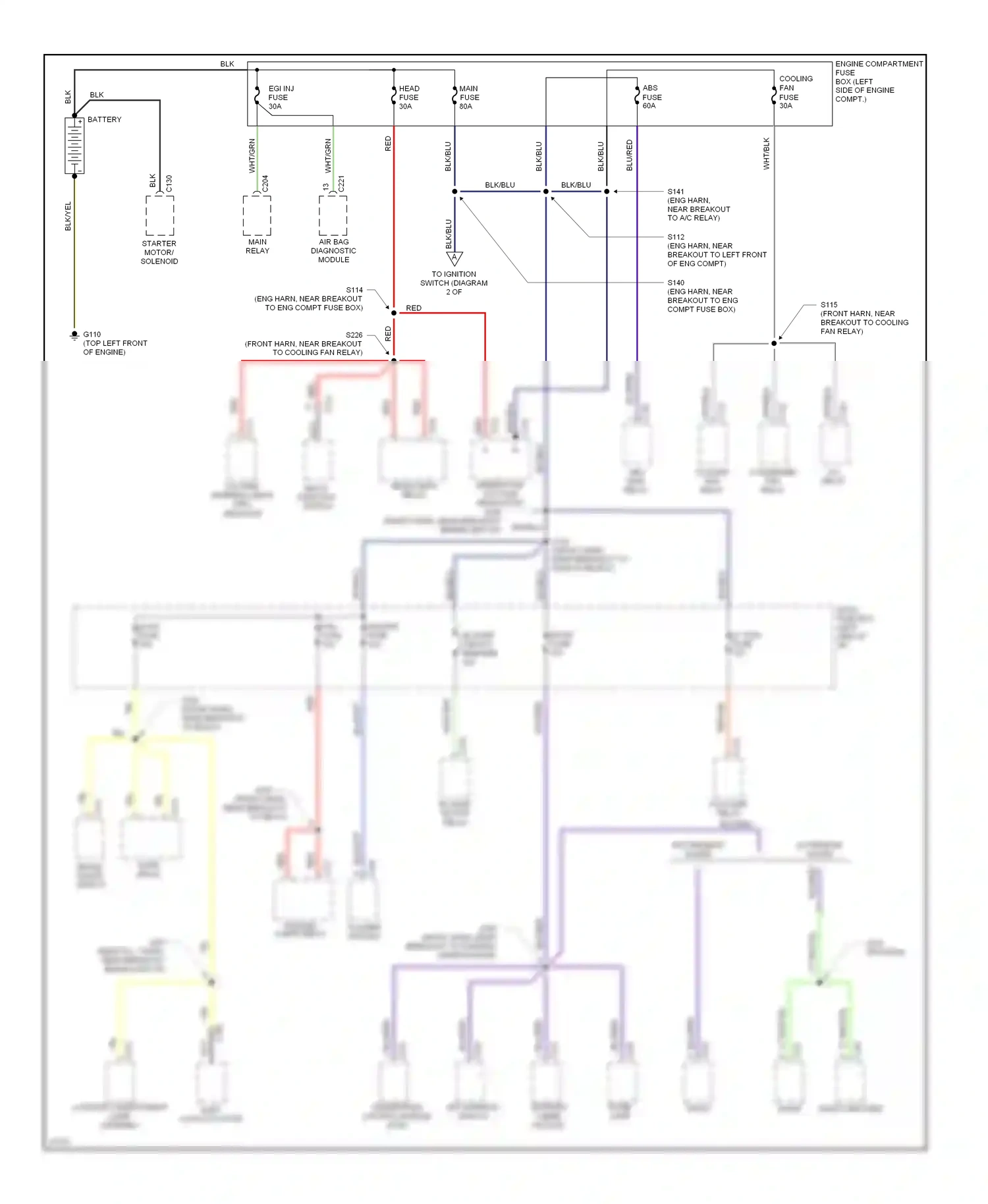 Wiring diagram key warning switch for Ford Aspire I (1993-1997) (1 of 2)
