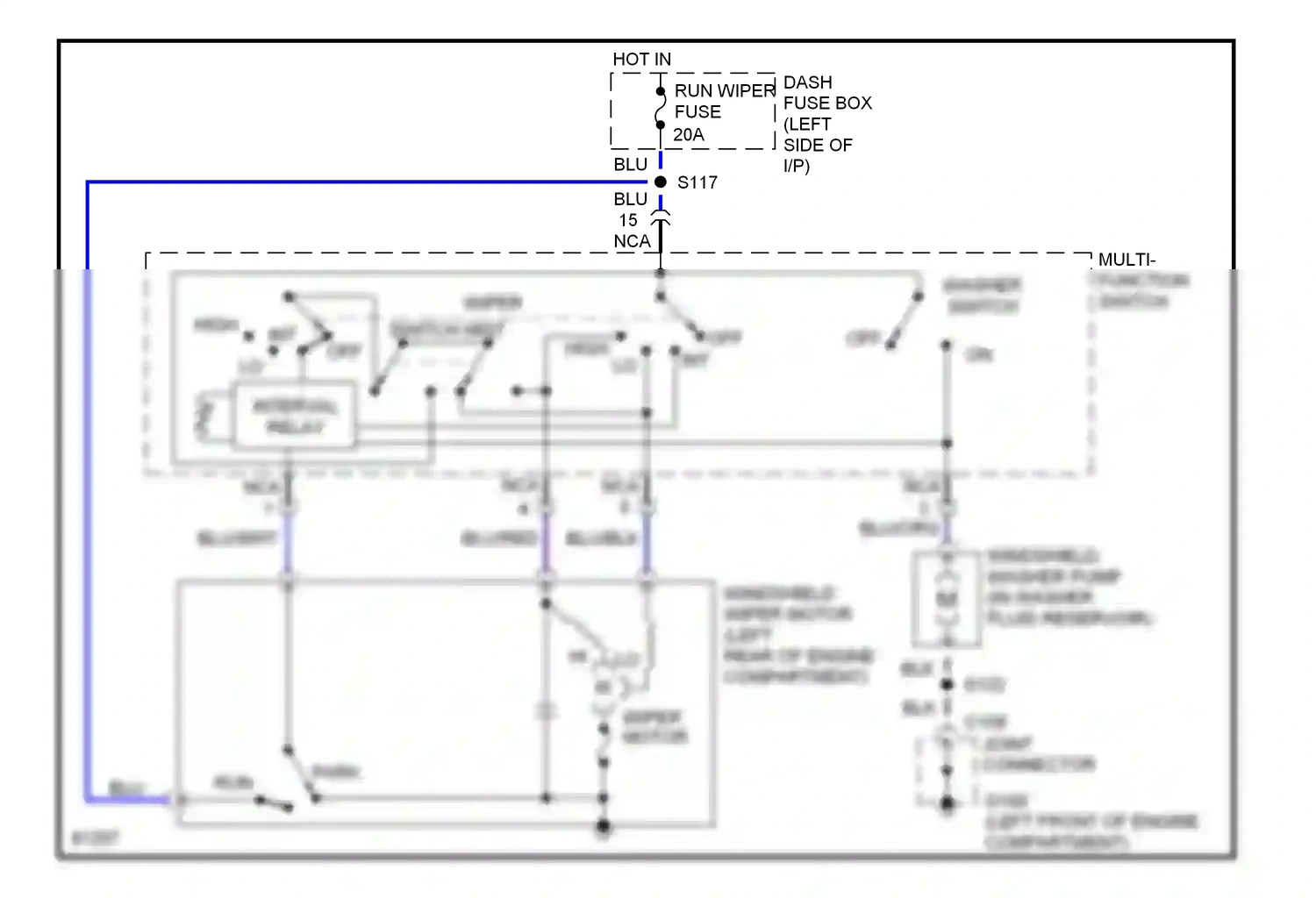 Wiring diagram washer switch for Ford Aspire I (1993-1997) (2 of 2)