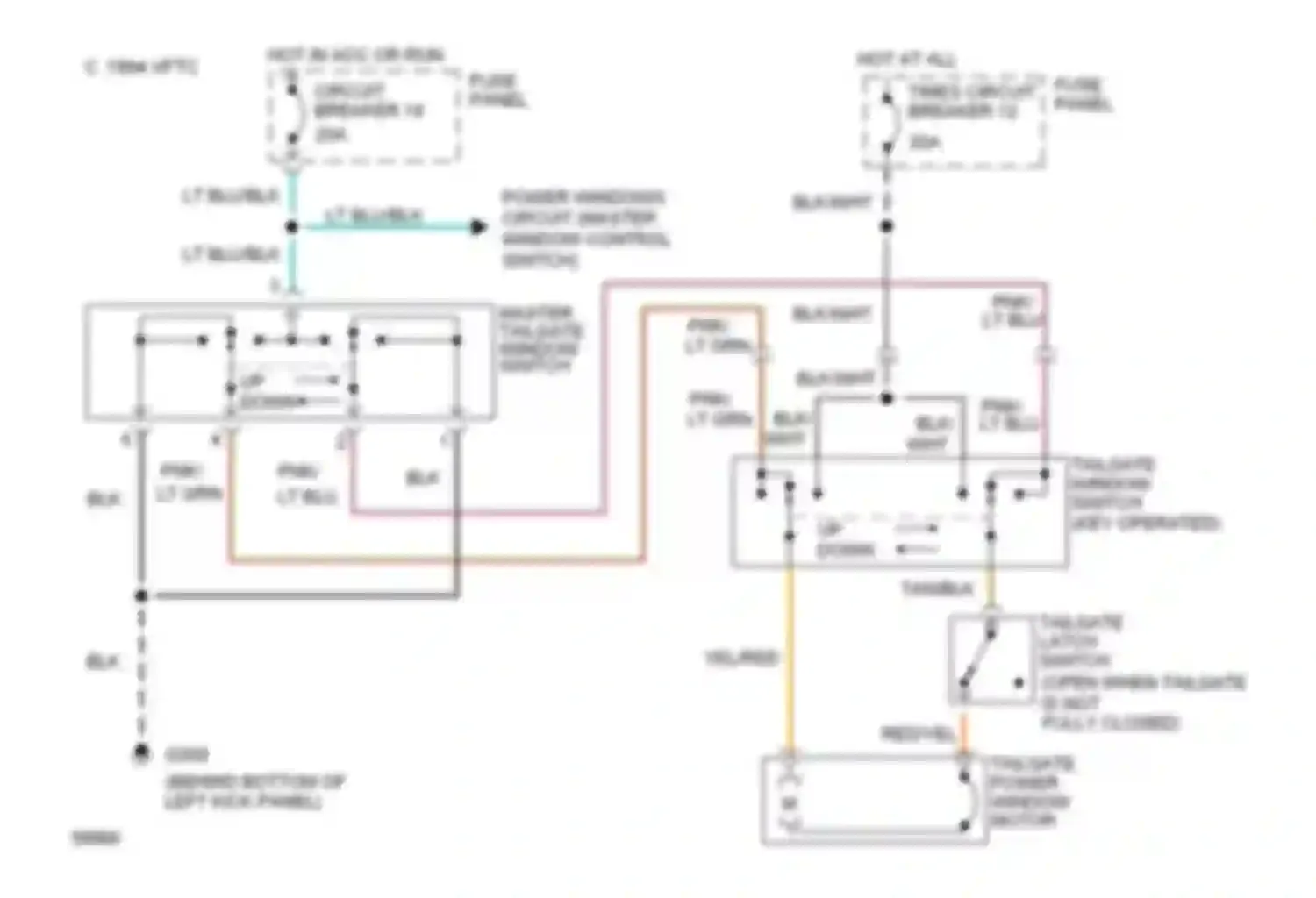 Bronco Ford V (1992-1996): Tailgate power window circuit