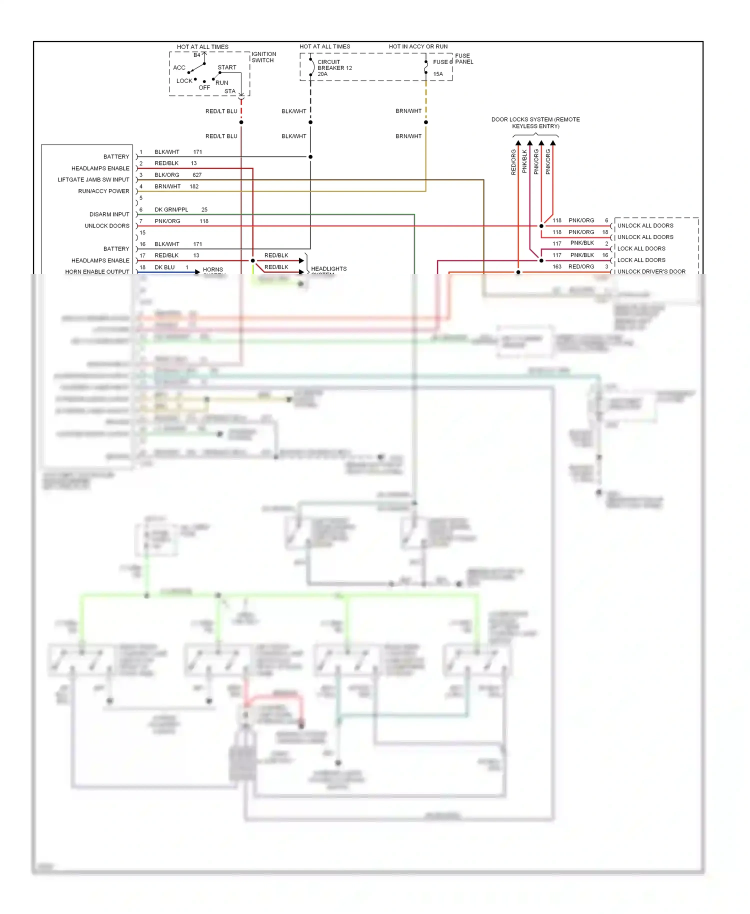 Ford Bronco V (1992-1996) alarm indicator output wiring diagram  (1 of 1)
