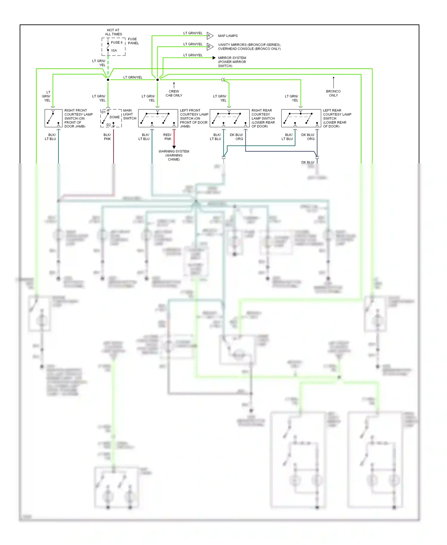 Ford Bronco V (1992-1996) battery saver input wiring diagram  (2 of 3)
