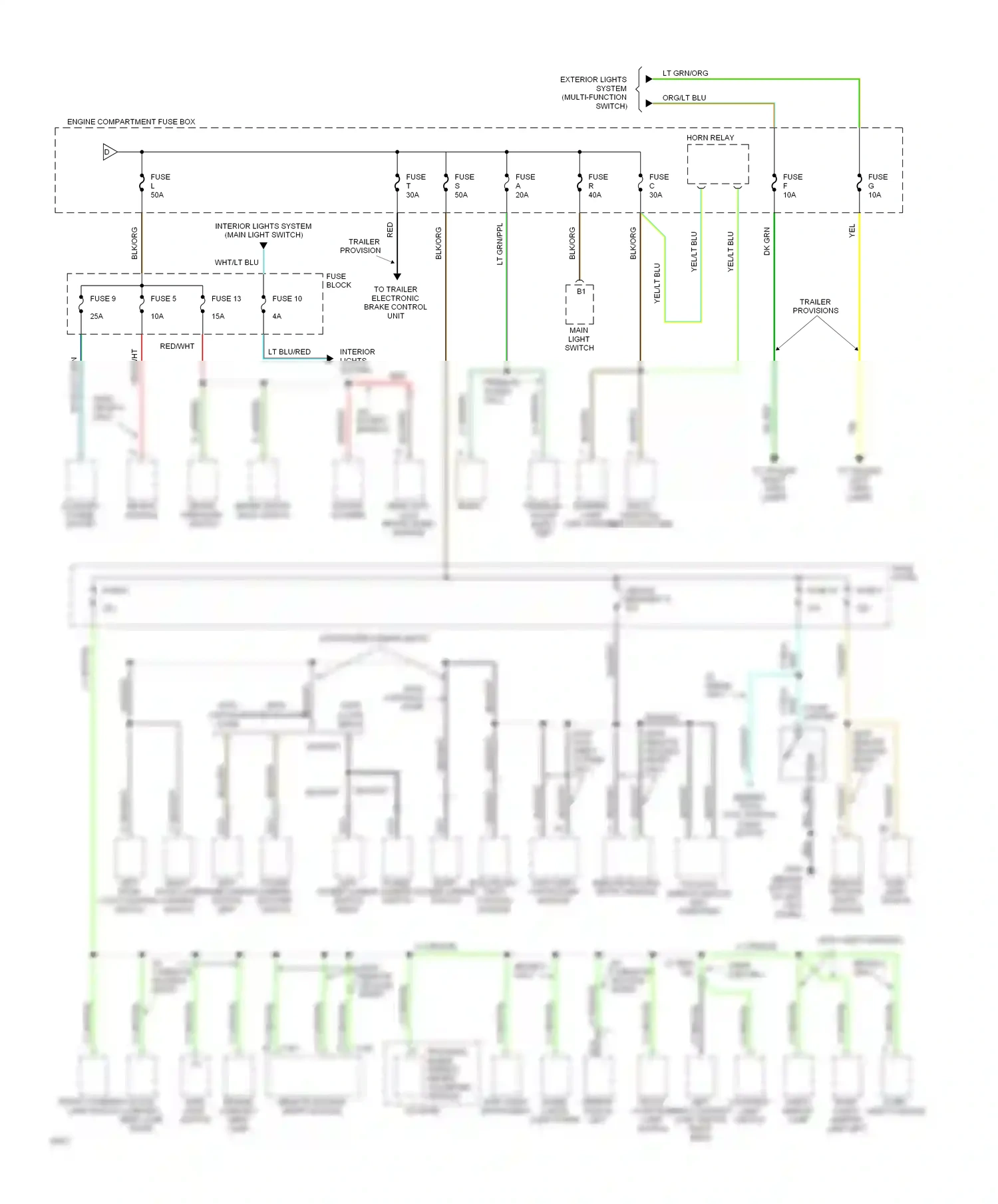 Ford Bronco V (1992-1996) engine compart- ment lamp wiring diagram  (1 of 1)