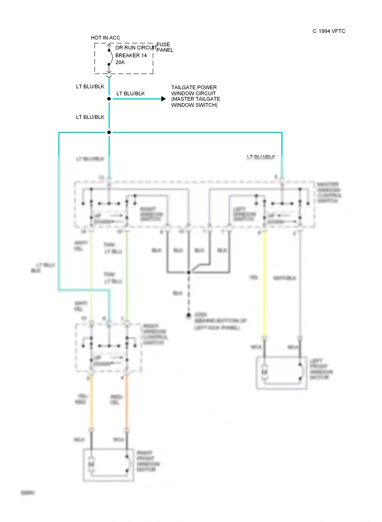 Ford Bronco V (1992-1996) right front window motor wiring diagram  (1 of 1)