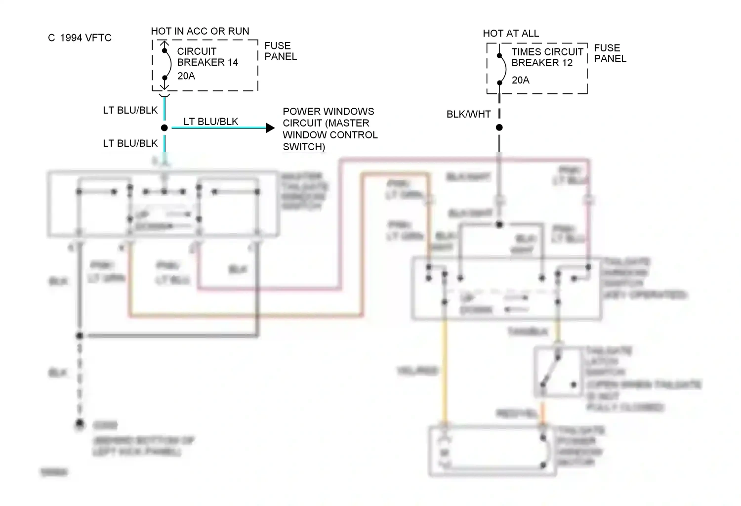 Ford Bronco V (1992-1996) tailgate latch switch wiring diagram  (1 of 1)