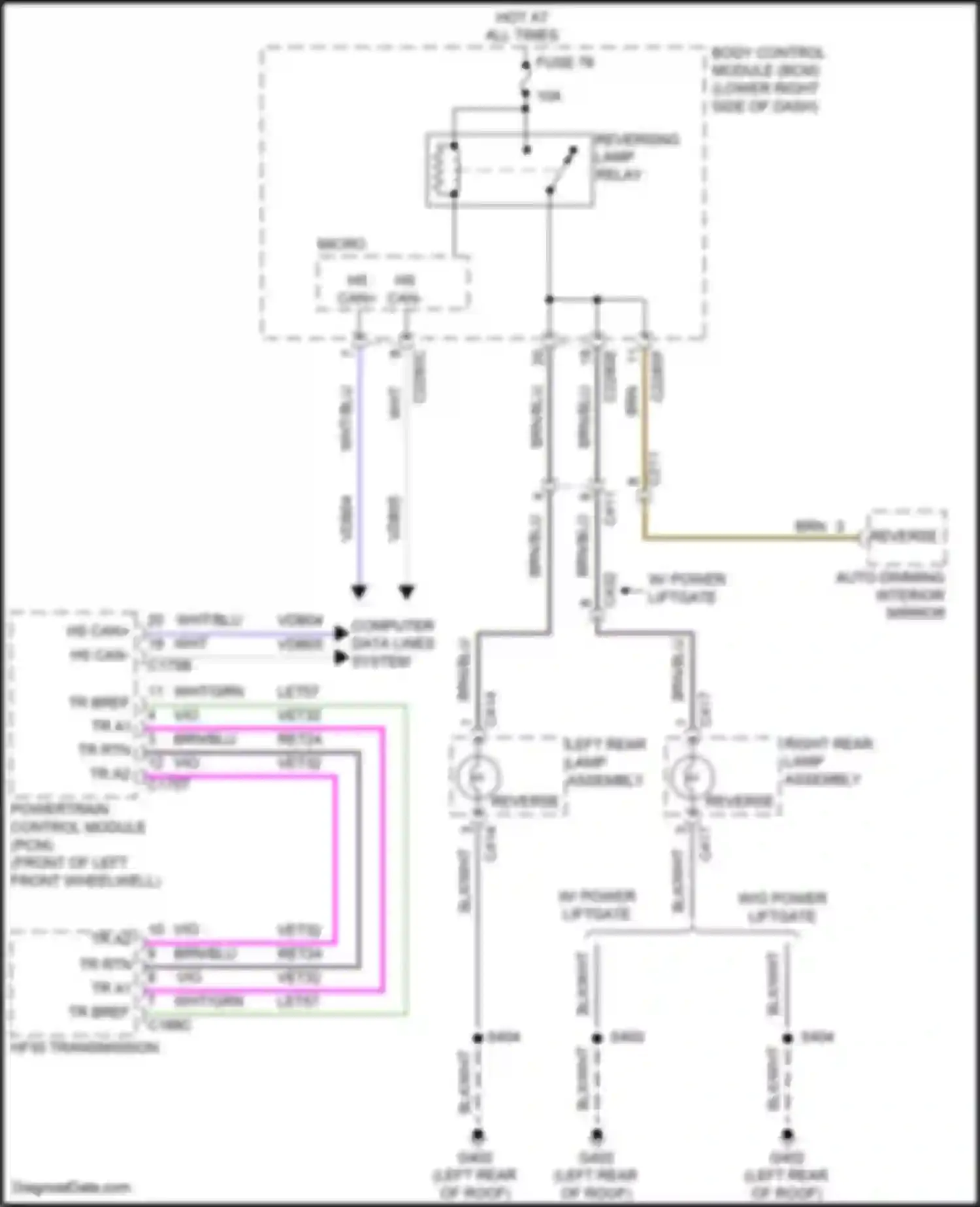Wiring diagram reversing lamp relay for Ford C-MAX II facelift (2015-2019)