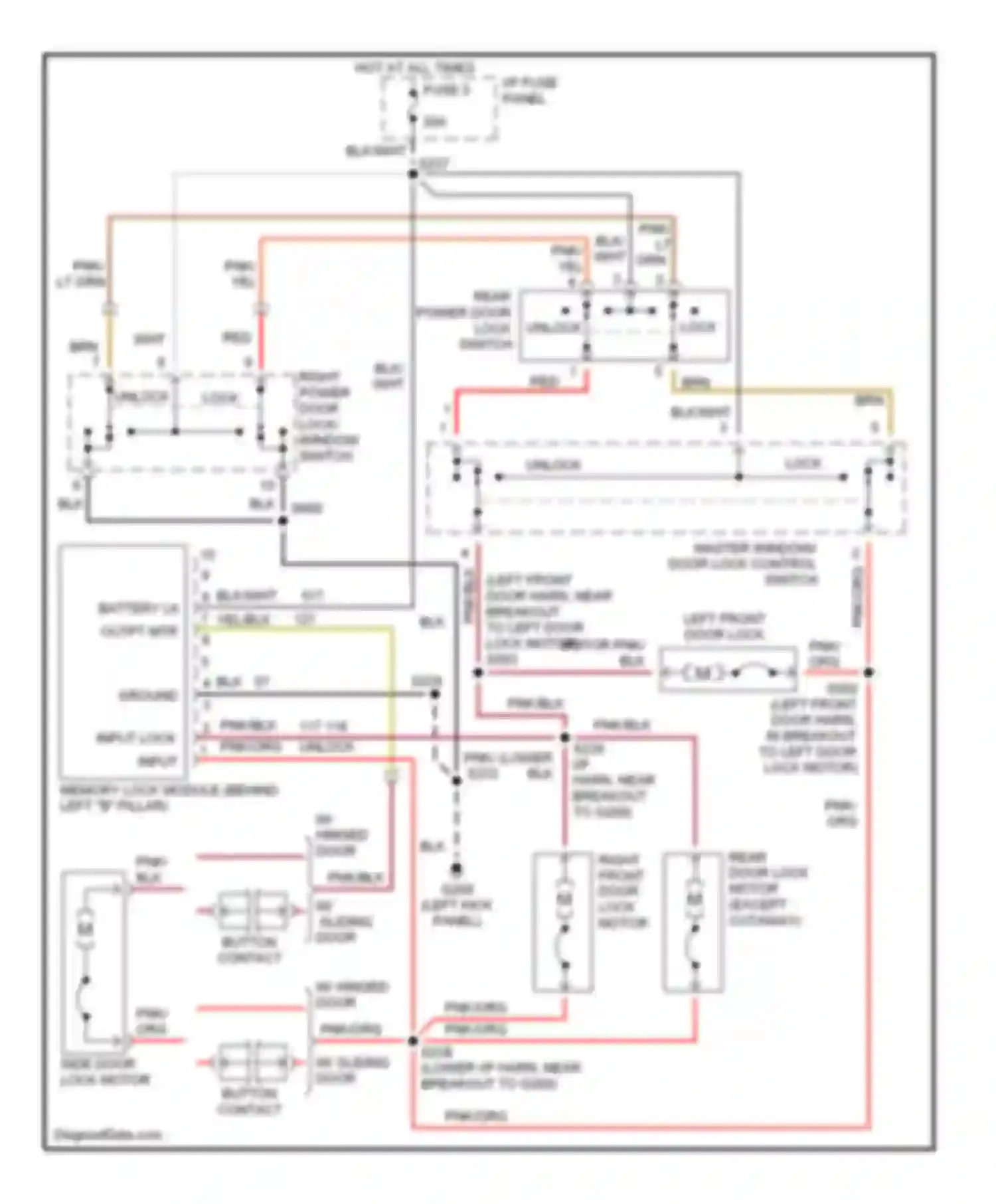 Wiring diagram right power door lock/ window switch lock for Ford Club Wagon E350  (1996-1998) (1 of 1)