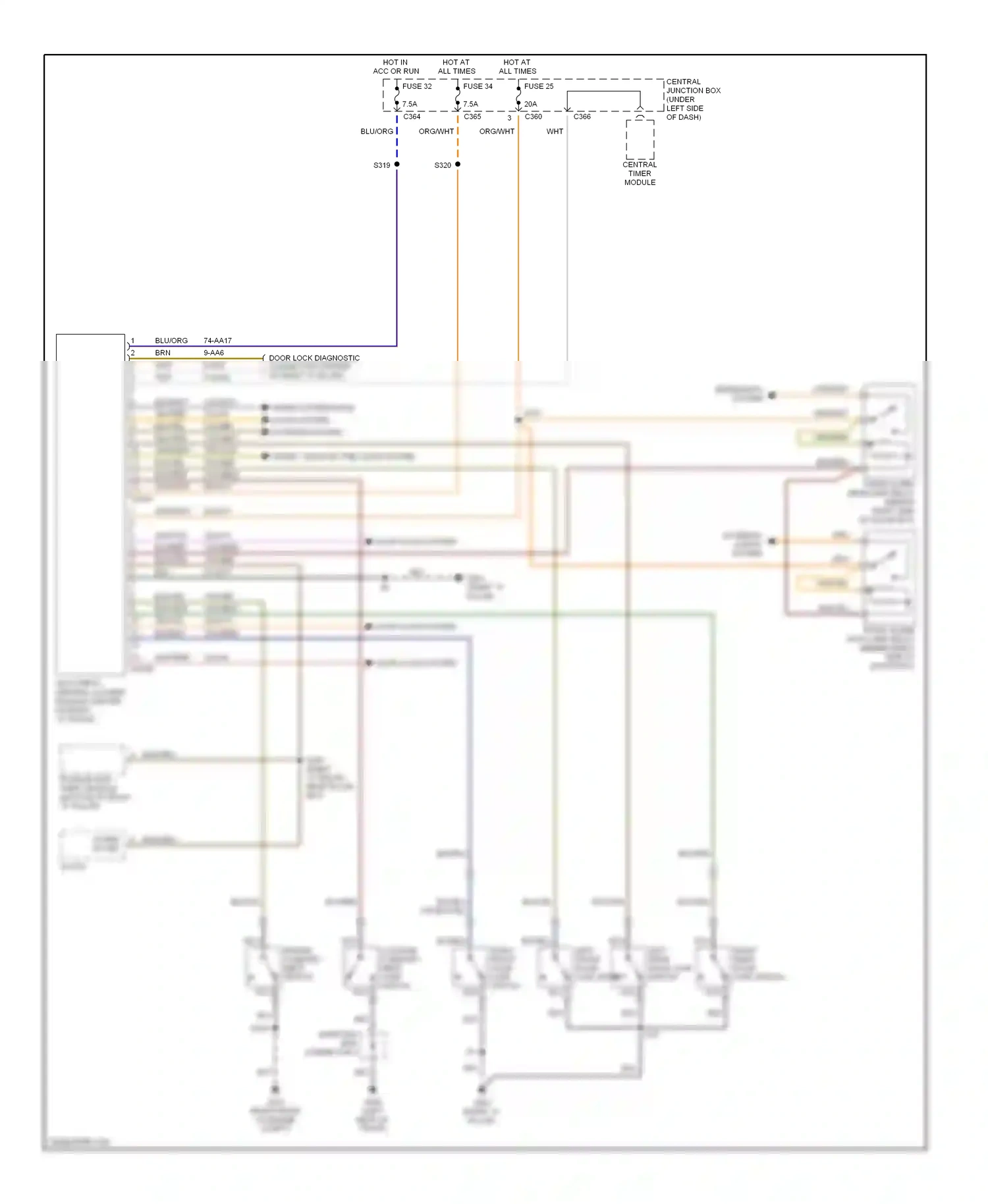Ford Contour I facelift (1997-2000) central timer module wiring diagram  (2 of 6)
