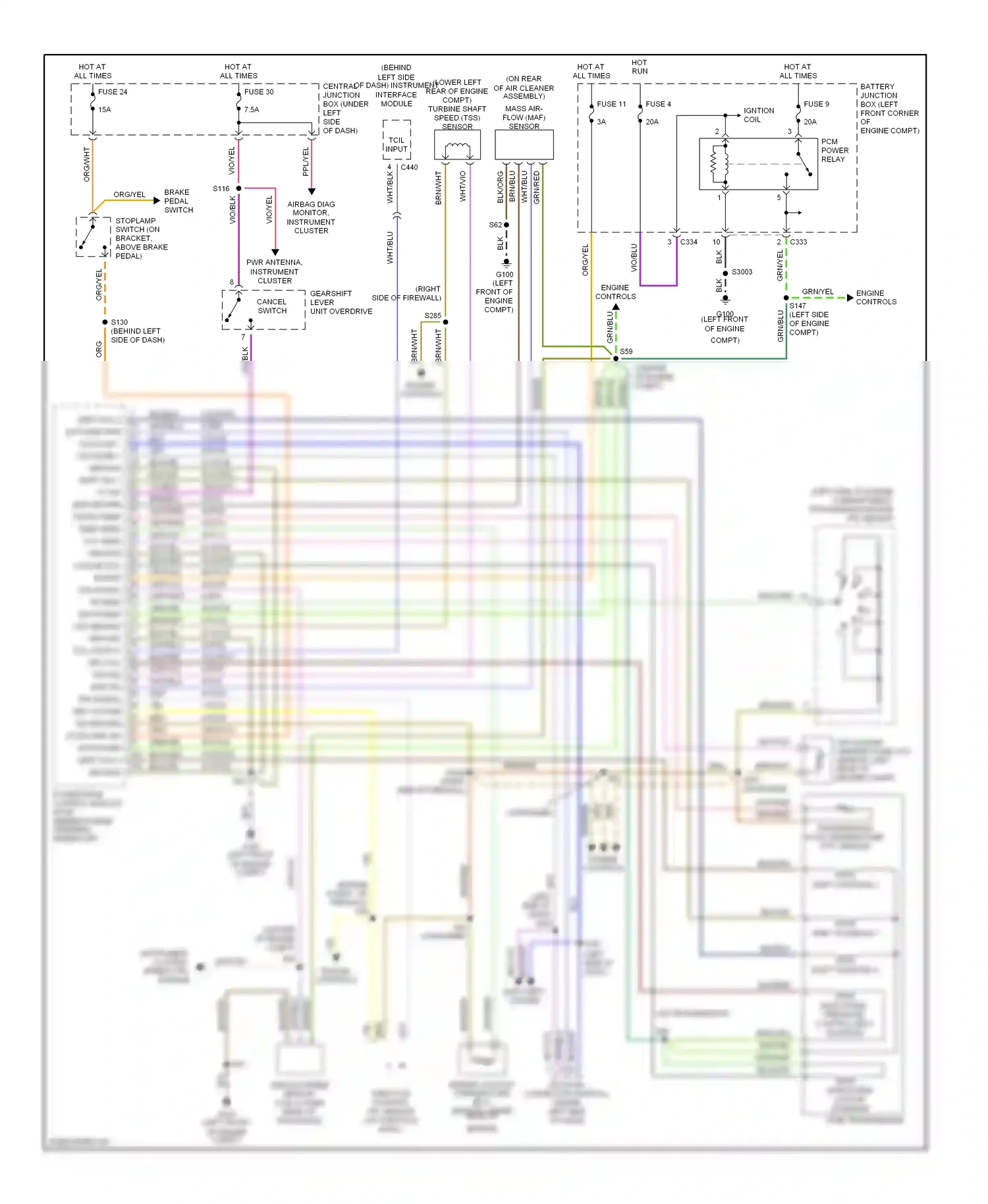 Ford Contour I facelift (1997-2000) (engine compt, on firewall) wiring diagram  (1 of 2)