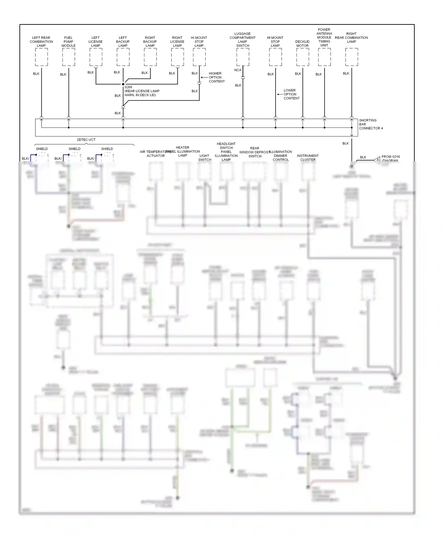 Ford Contour I facelift (1997-2000) fuel pump module instrument interface module wiring diagram  (1 of 1)