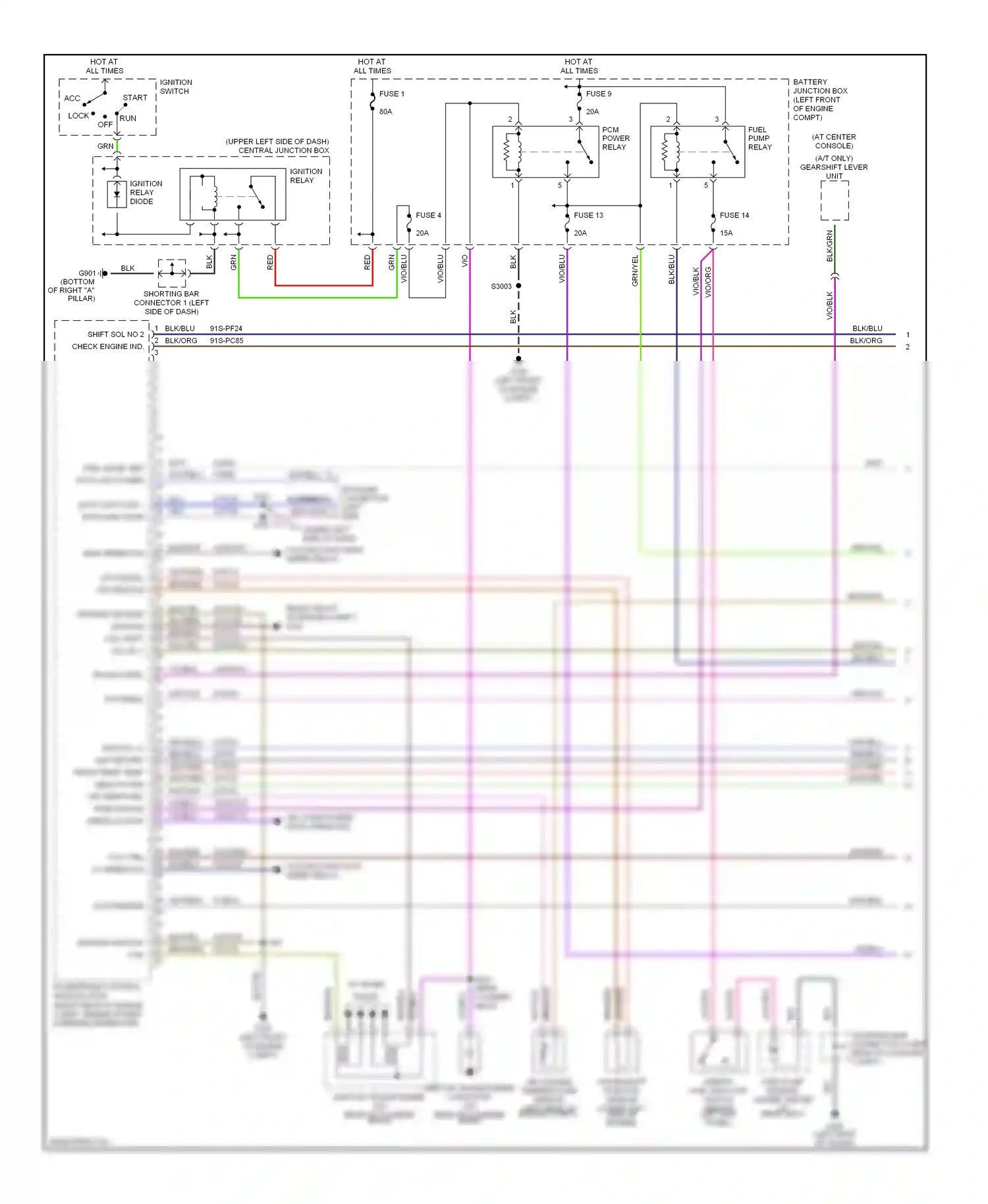 Ford Contour I facelift (1997-2000) ignition switch wiring diagram  (7 of 8)
