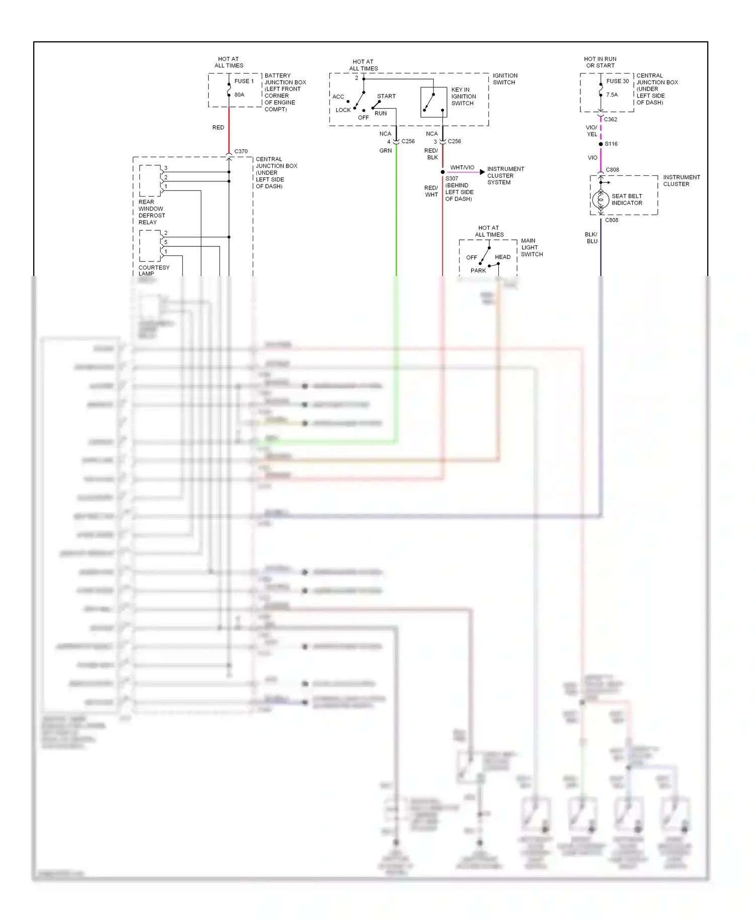 Ford Contour I facelift (1997-2000) ignition switch wiring diagram  (6 of 8)