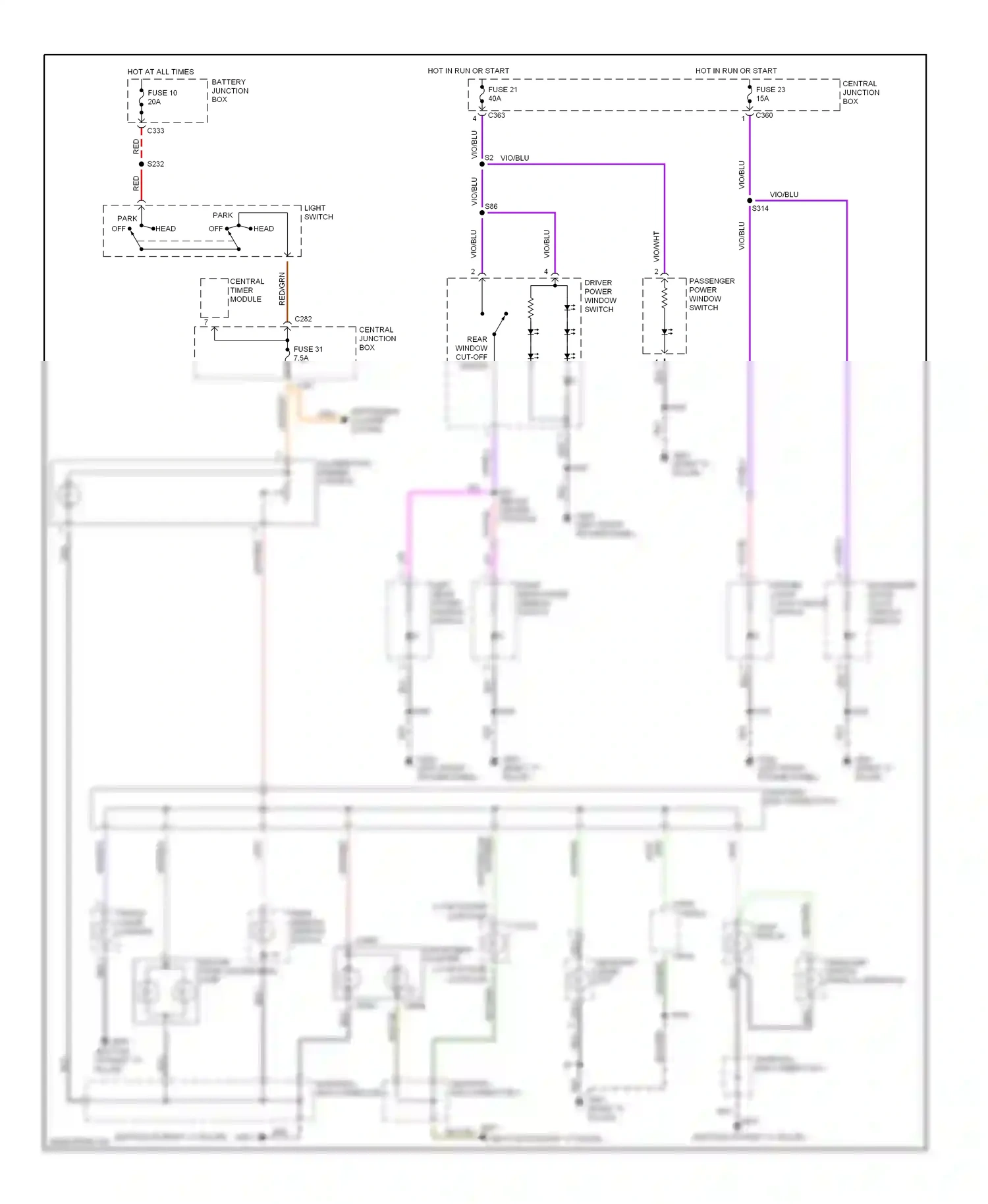 Ford Contour I facelift (1997-2000) light switch wiring diagram  (2 of 4)