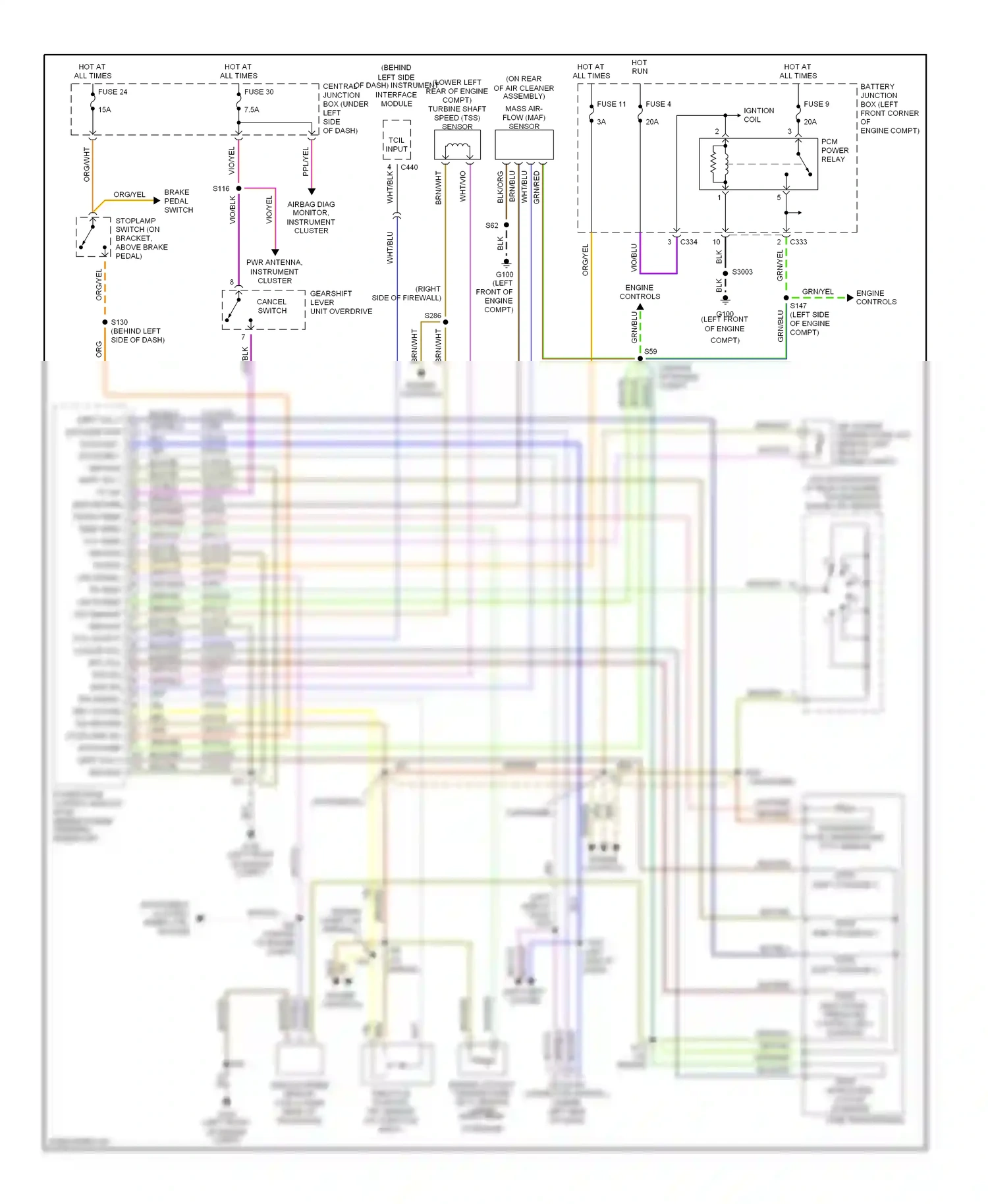 Ford Contour I facelift (1997-2000) (on engine) wiring diagram  (2 of 2)