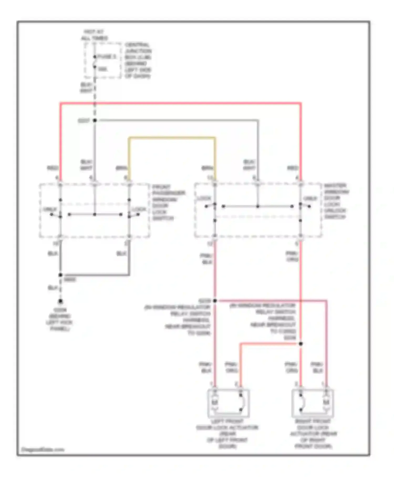 Econoline E150 Ford  (1997-2012): Power door locks circuit, with cutaway chassis without keyless entry