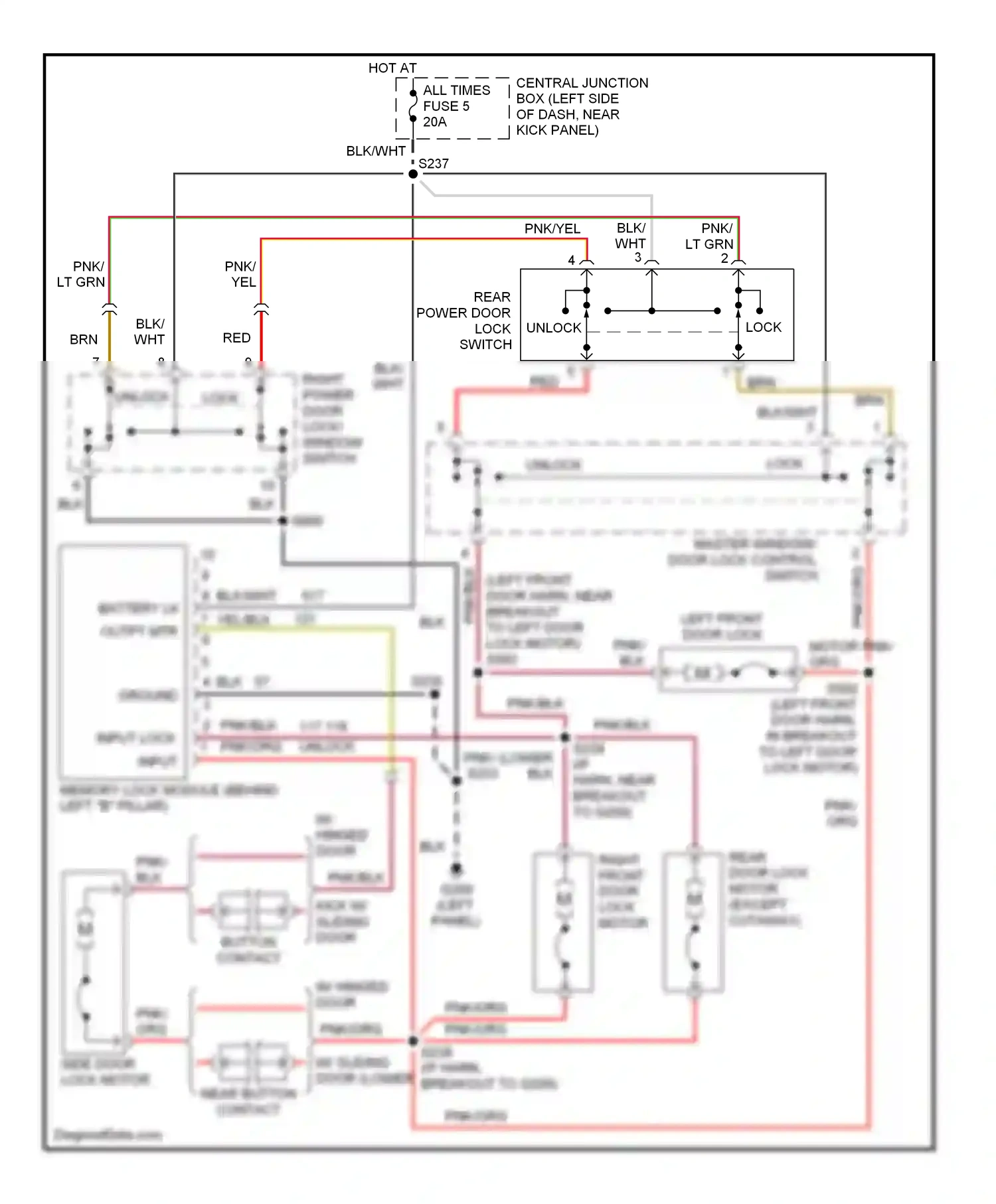 Ford Econoline E250  (1997-2012) master window/ door lock control switch wiring diagram  (1 of 3)