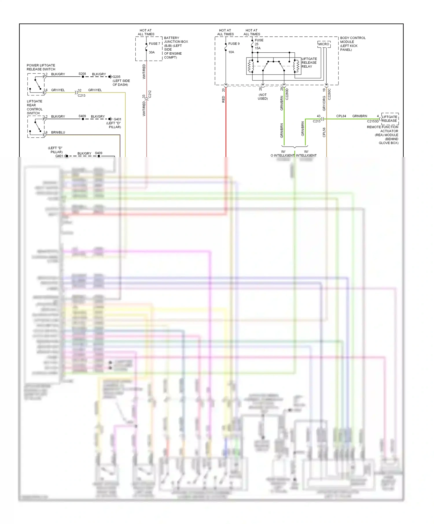 Ford Edge I facelift (2010-2014) remote function actuator (rea) module (behind glove box) wiring diagram  (2 of 2)