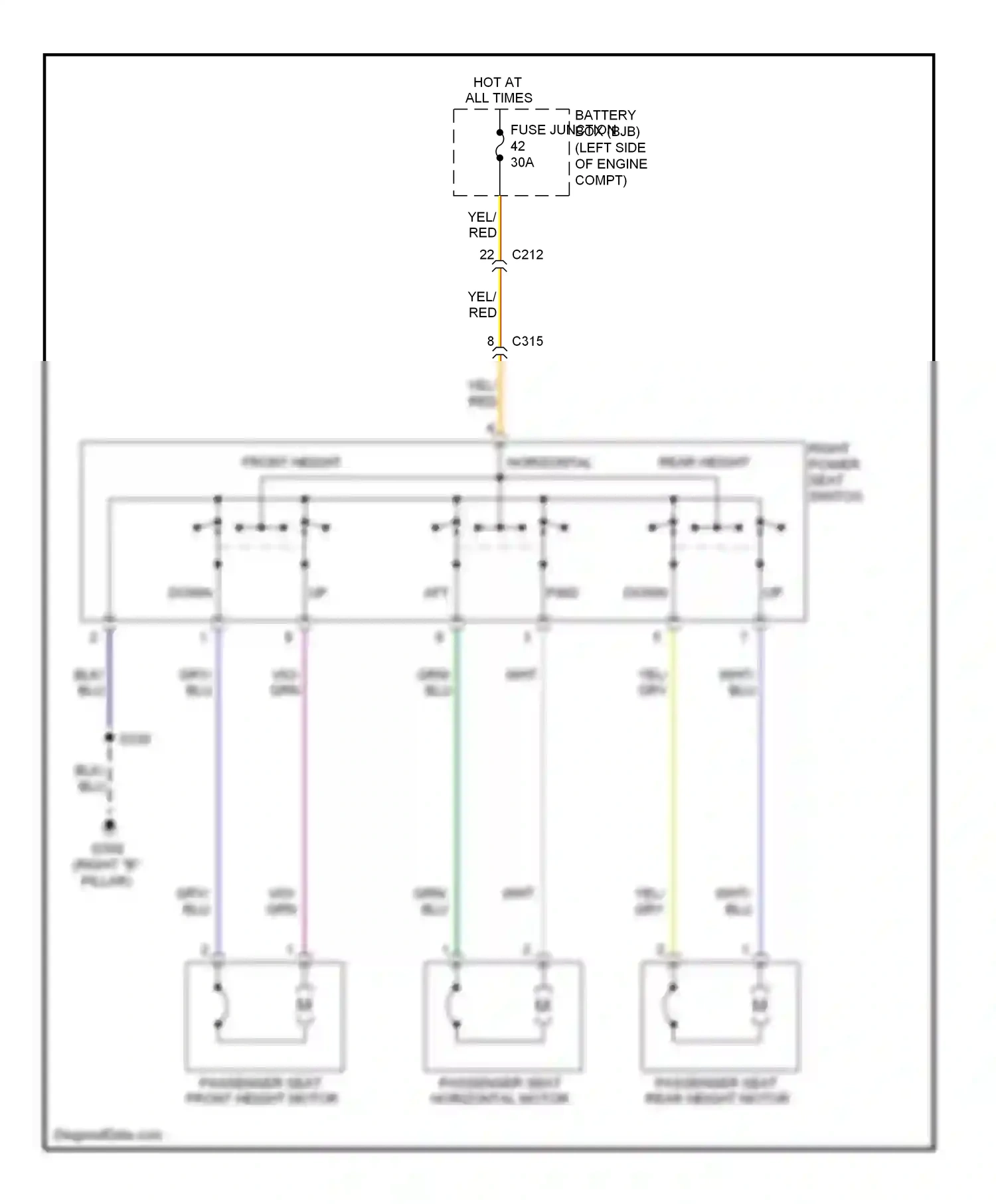 Wiring diagram right power seat switch for Ford Edge I facelift (2010-2014) (4 of 4)