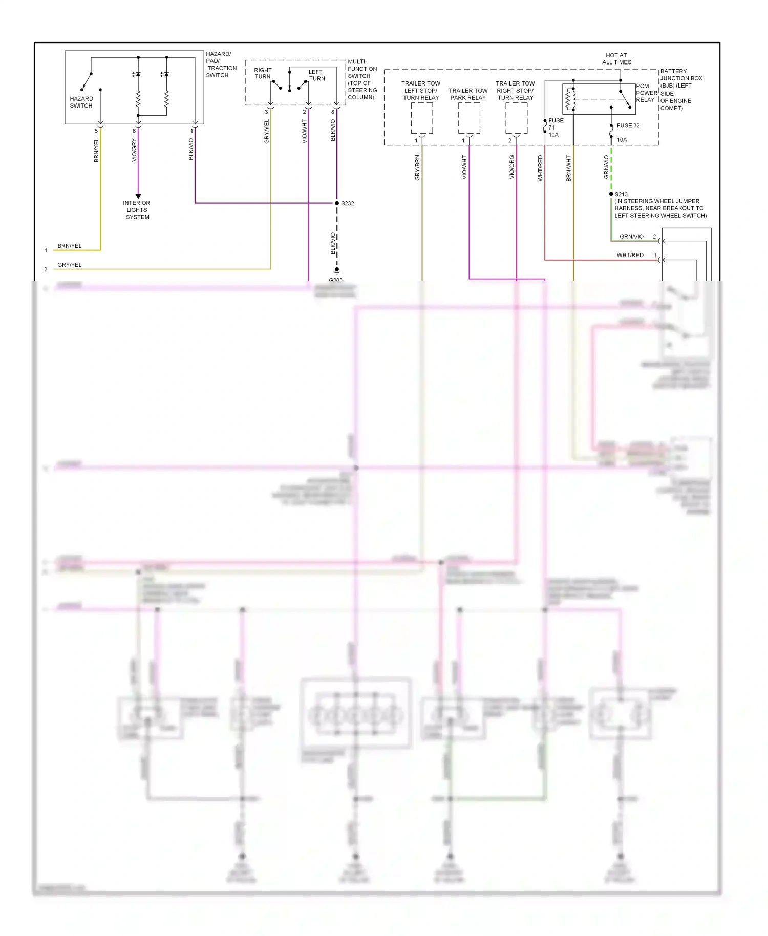 Ford Edge I (2006-2010) multi- function switch (top of steering column) wiring diagram  (1 of 2)