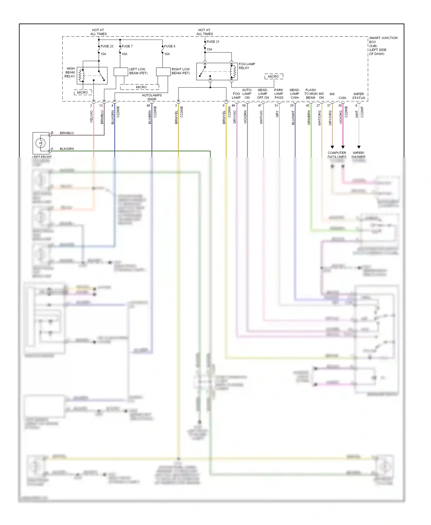 Ford Edge I (2006-2010) multi- function switch (top of steering column) wiring diagram  (2 of 2)