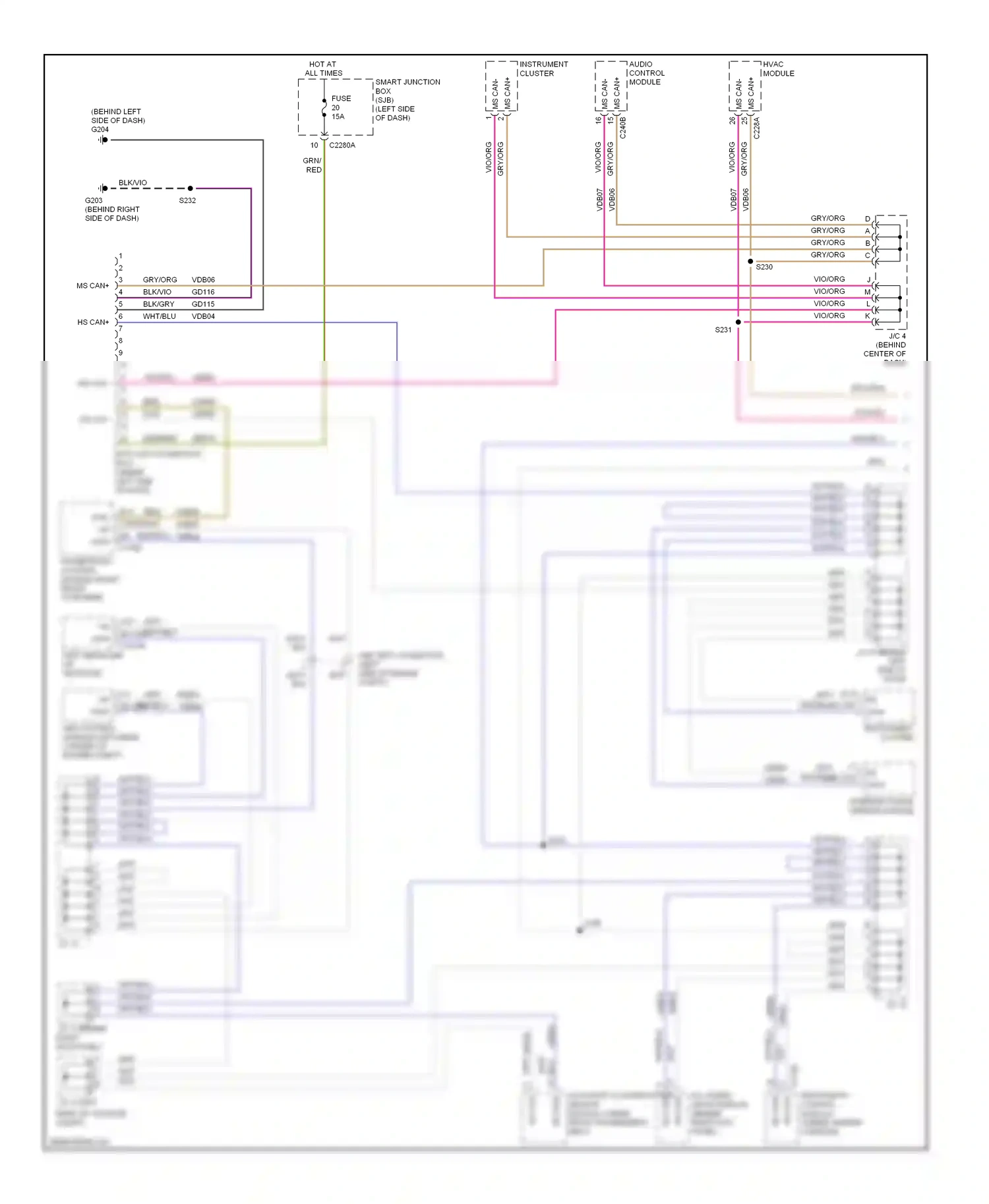 Ford Edge I (2006-2010) occupant classification sensor module (under front passenger's seat) wiring diagram  (1 of 1)