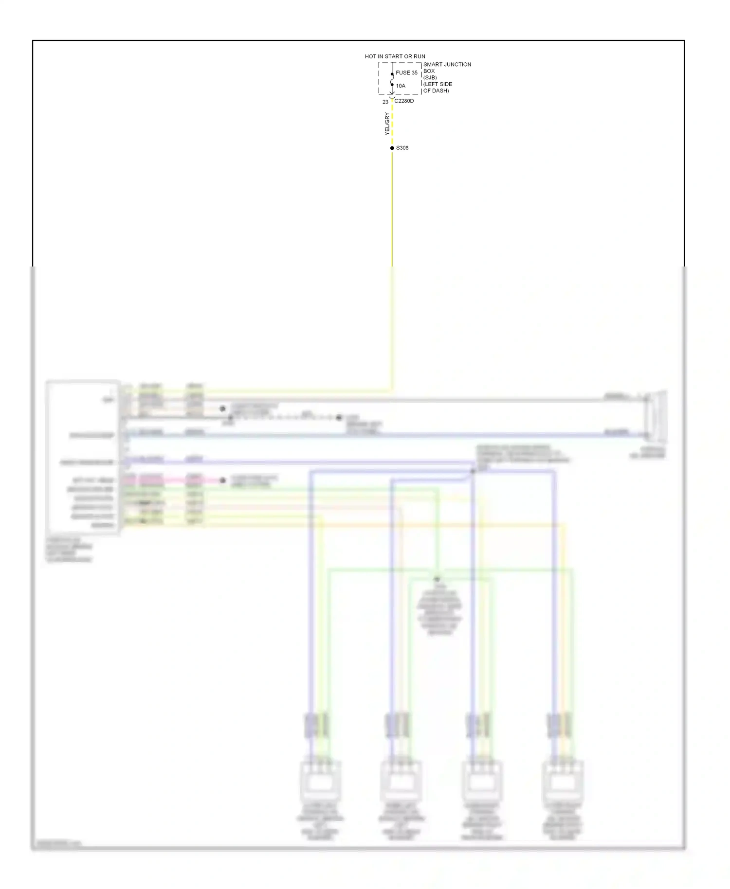 Ford Edge I (2006-2010) outer right parking aid sensor (behind right end of rear bumper) wiring diagram  (1 of 1)