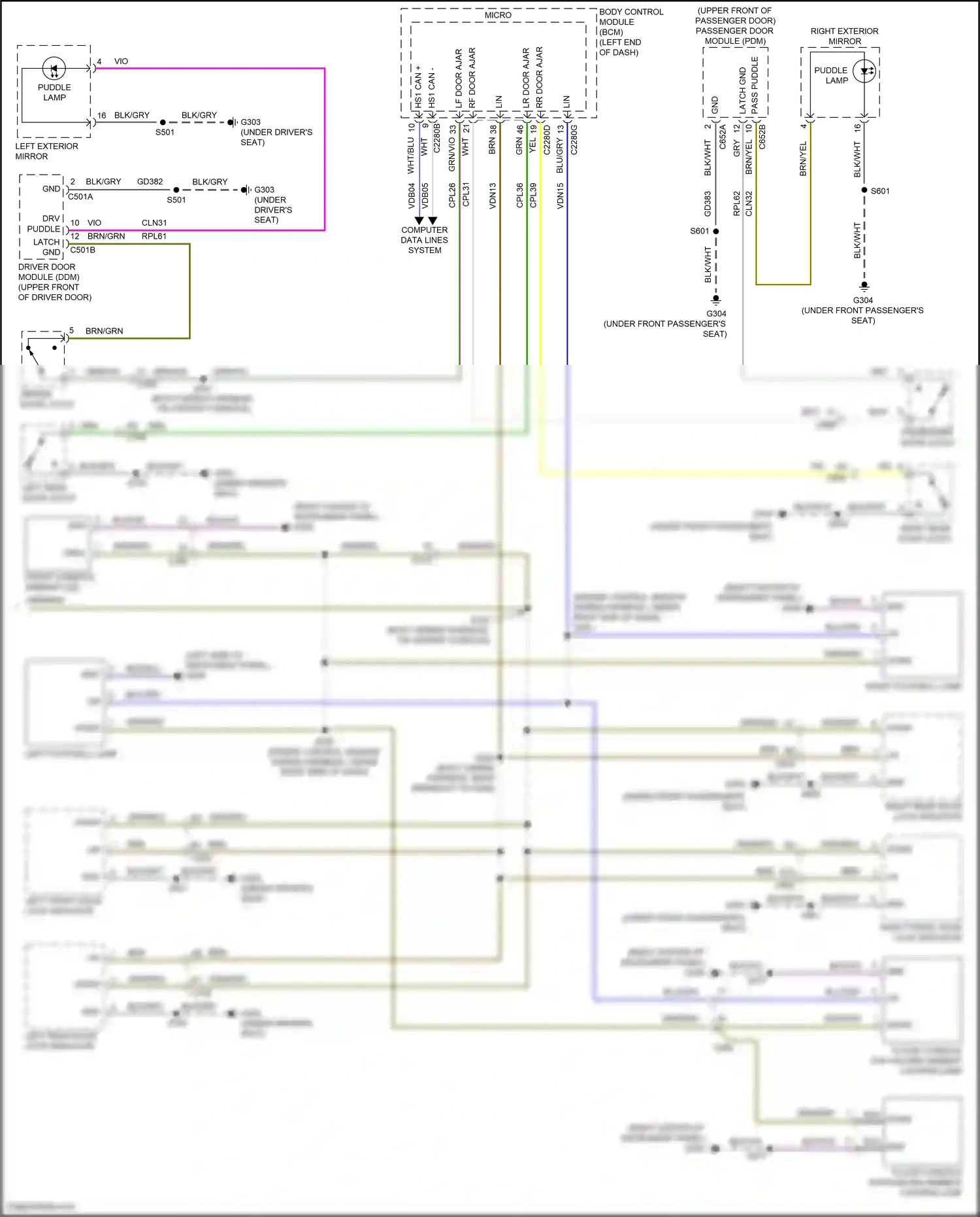Wiring diagram left front door lock indicator for Ford Edge II facelift (2018-2023) (2 of 5)