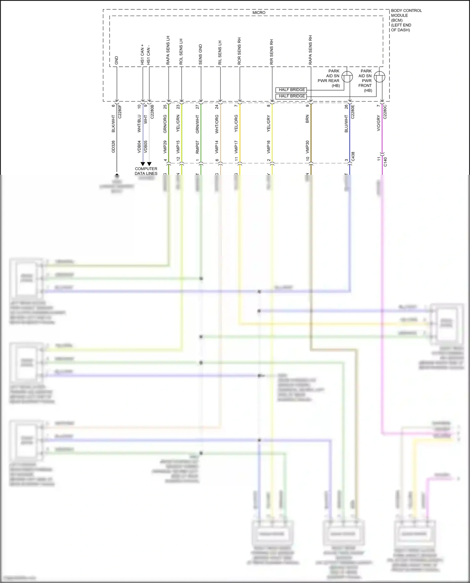 Wiring diagram left rear active park assist sensor for Ford Edge II facelift (2018-2023) (1 of 1)