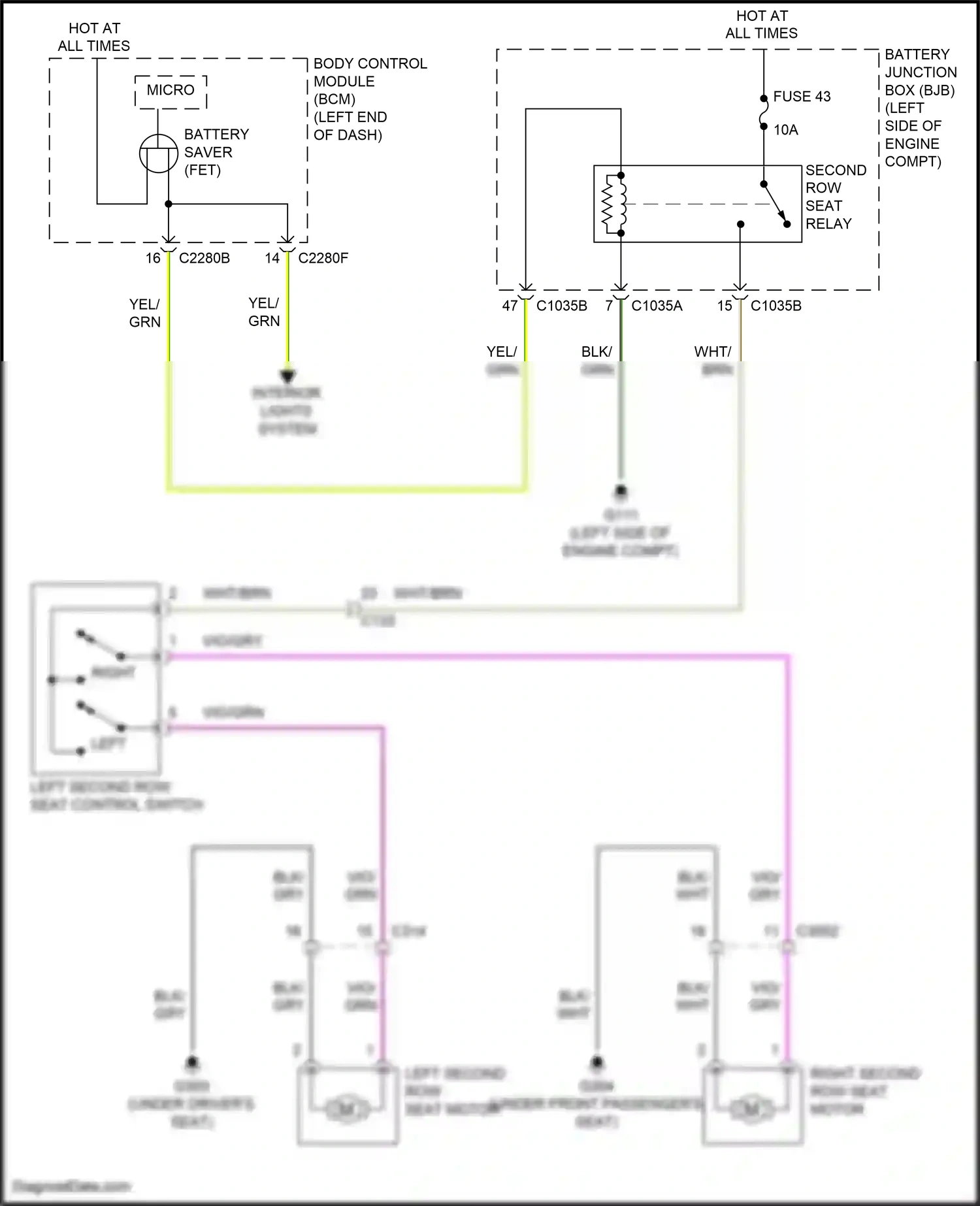 Wiring diagram left second row seat motor for Ford Edge II facelift (2018-2023) (2 of 2)