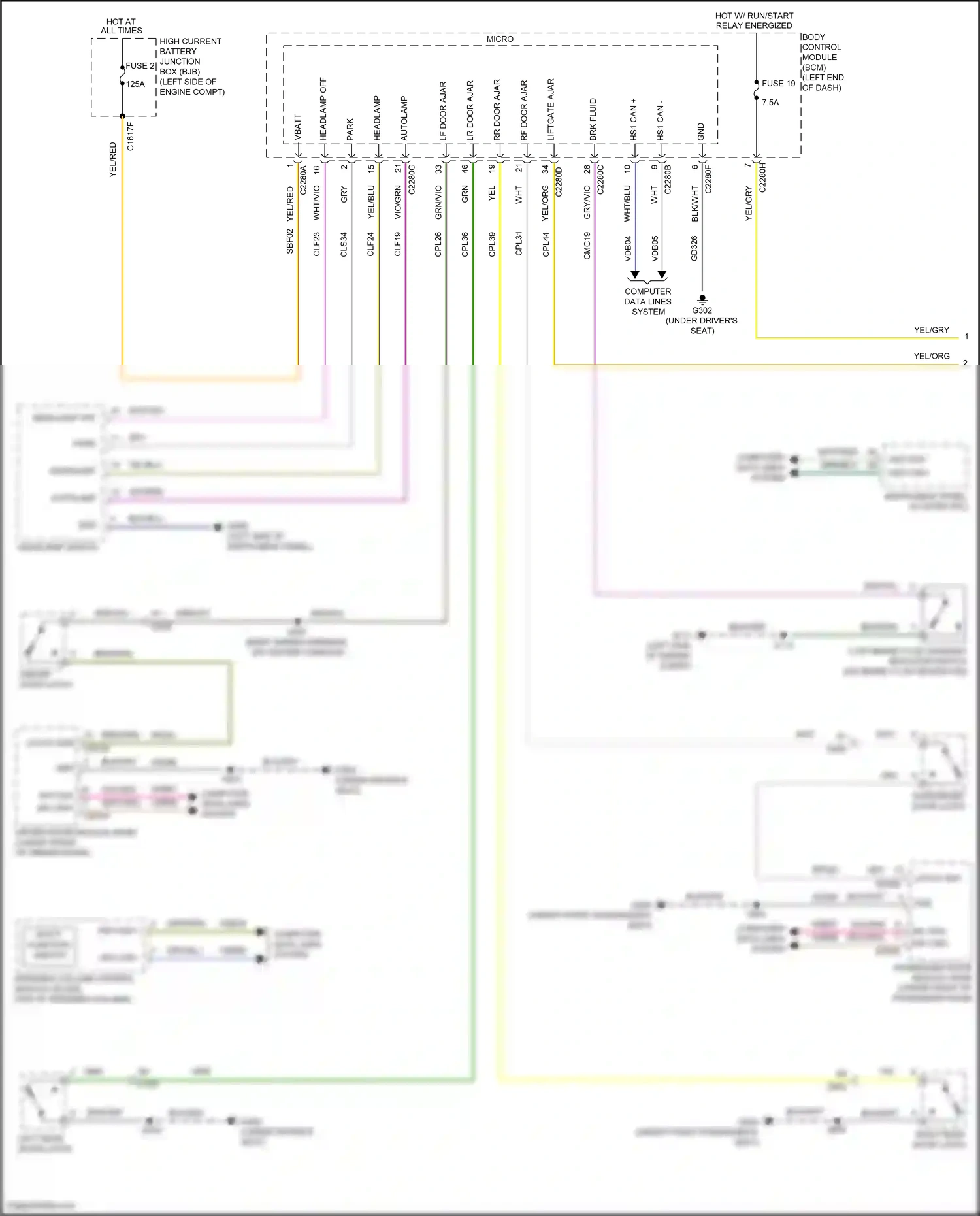 Wiring diagram low brake fluid warning indicator switch for Ford Edge II facelift (2018-2023) (2 of 4)