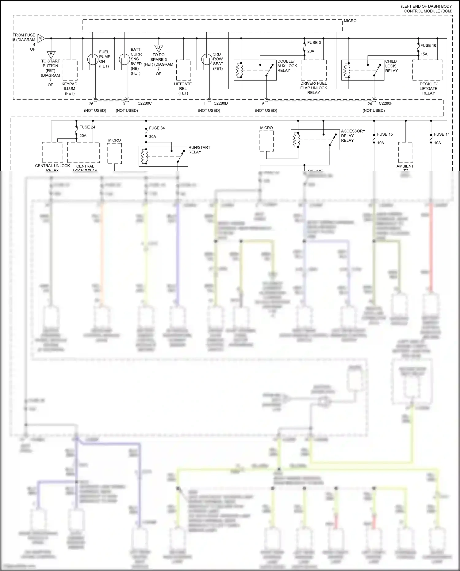 Wiring diagram second row interior lamp for Ford Edge II facelift (2018-2023) (3 of 3)