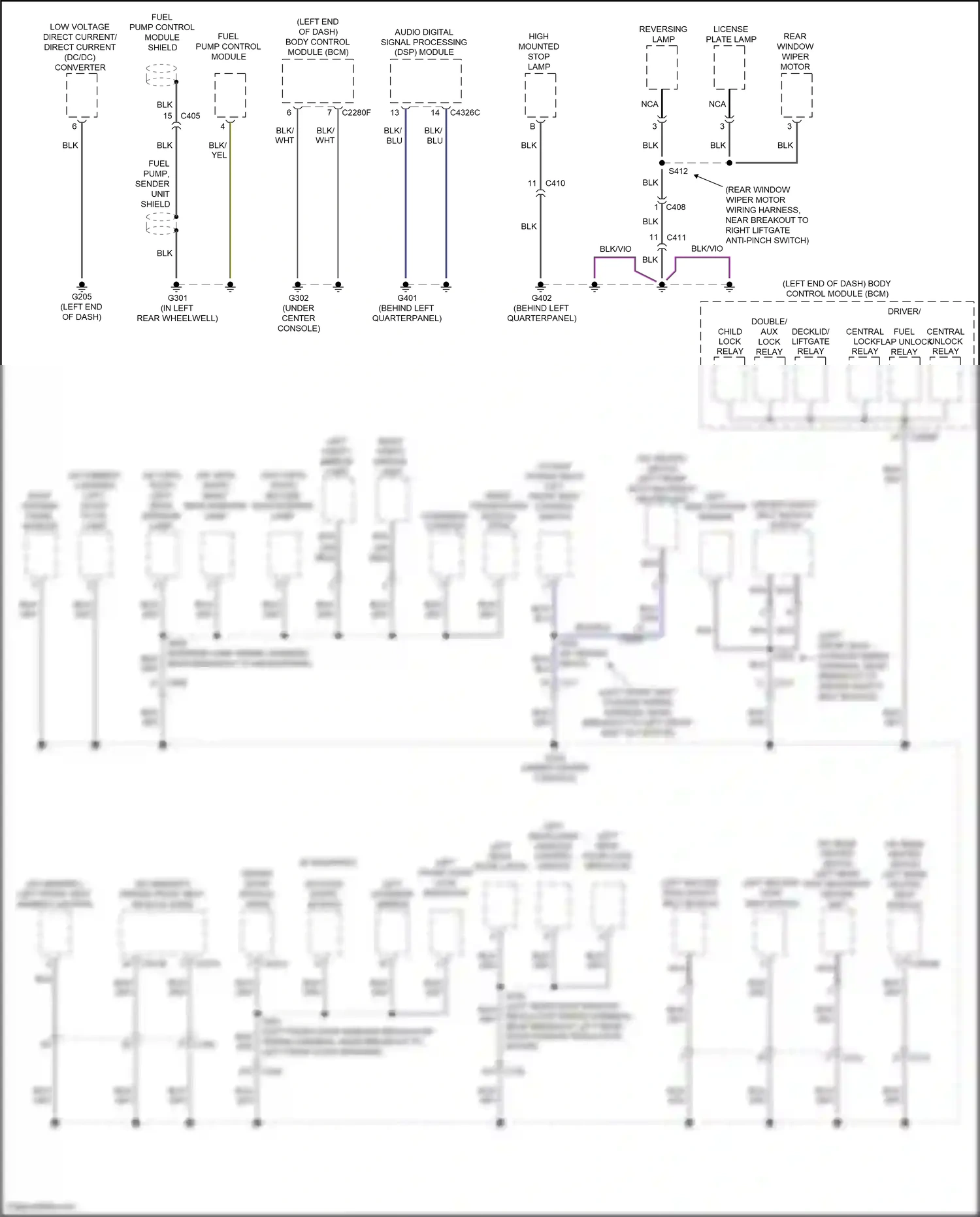 Wiring diagram left rear door lock indicator for Ford Edge II (2015-2018) (3 of 4)