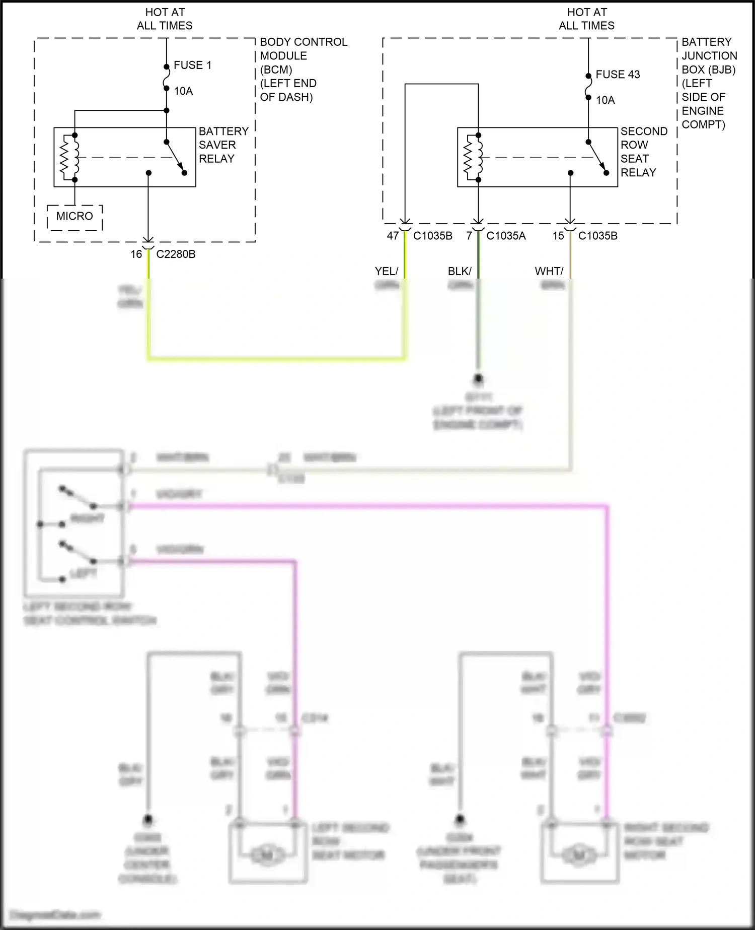 Wiring diagram left second row seat control switch for Ford Edge II (2015-2018) (1 of 1)