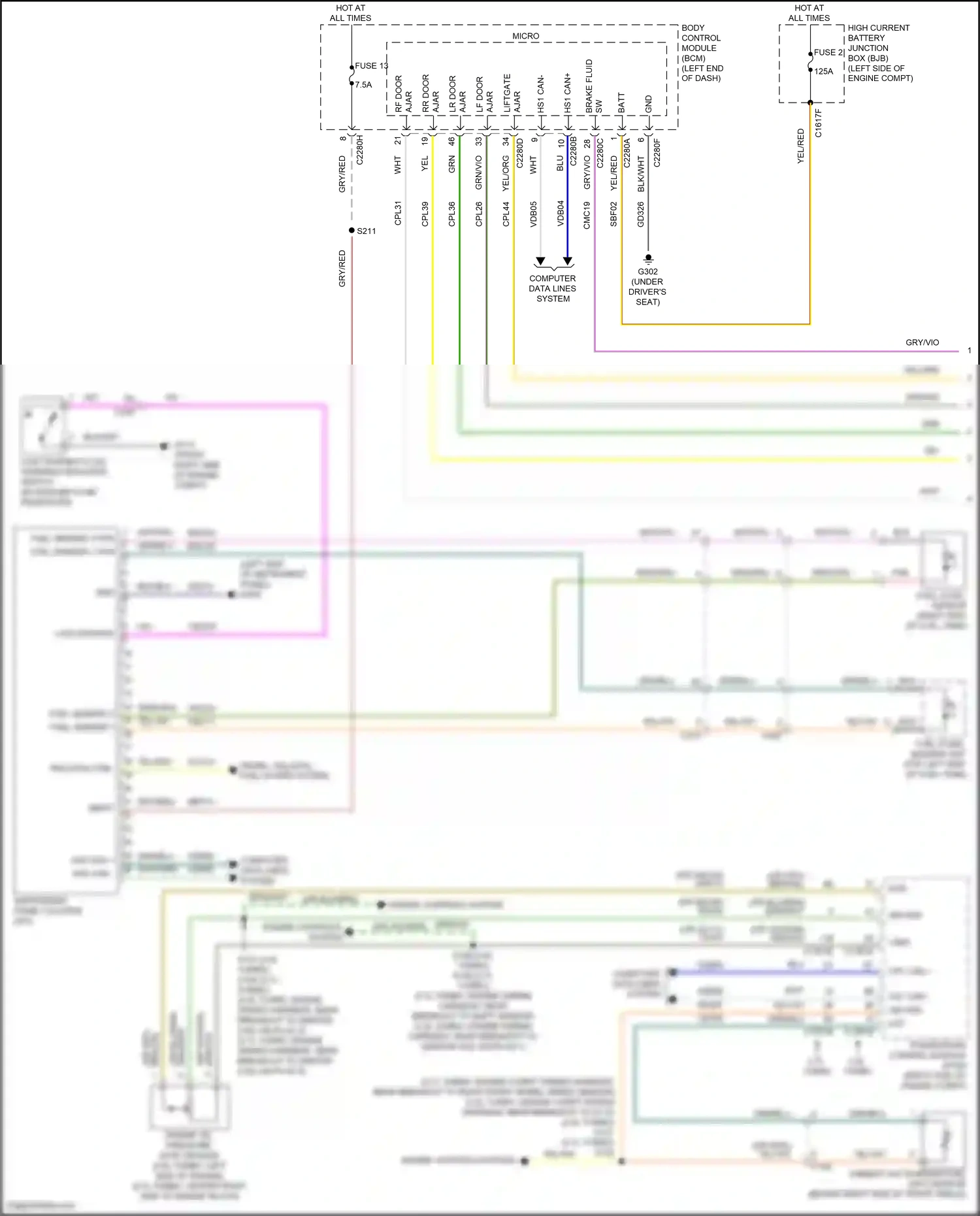 Wiring diagram trunk, tailgate, fuel doors system for Ford Edge III (2023-2024) (2 of 2)