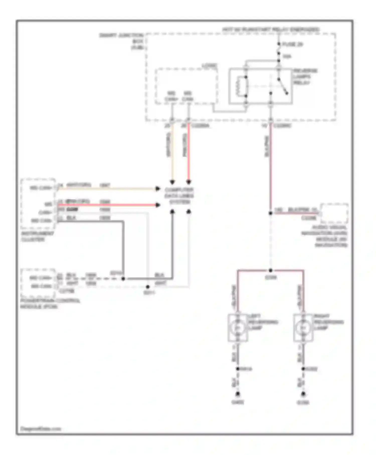 Wiring diagram left reversing lamp right reversing lamp for Ford Escape I facelift (2004-2007) (2 of 2)