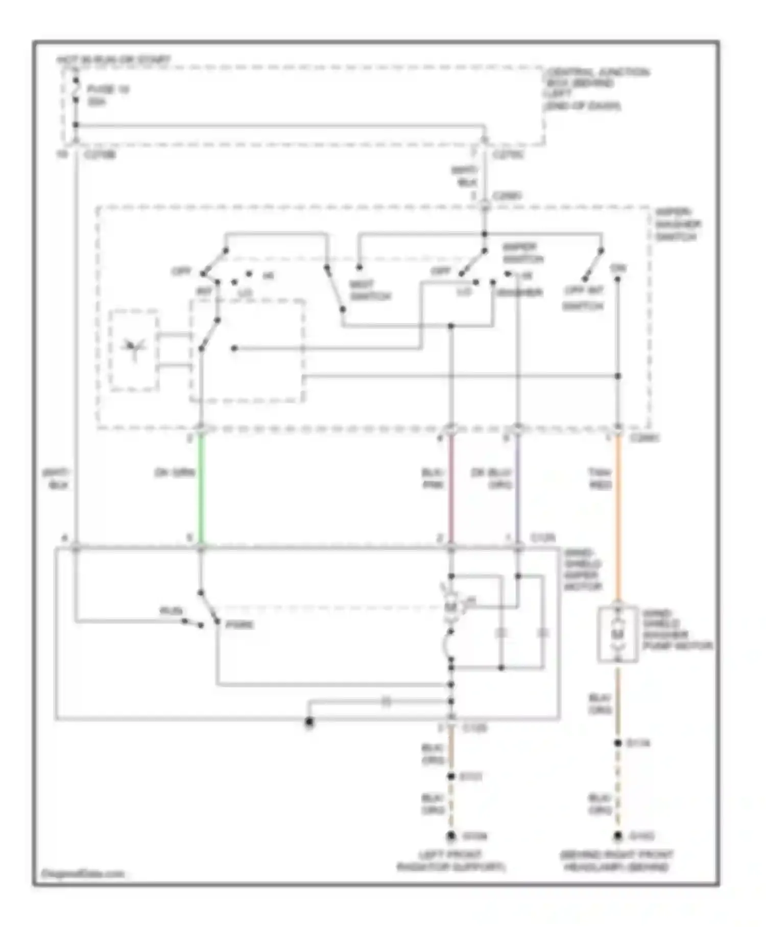 Escape Ford I (2000-2004): Front wiper/washer circuit