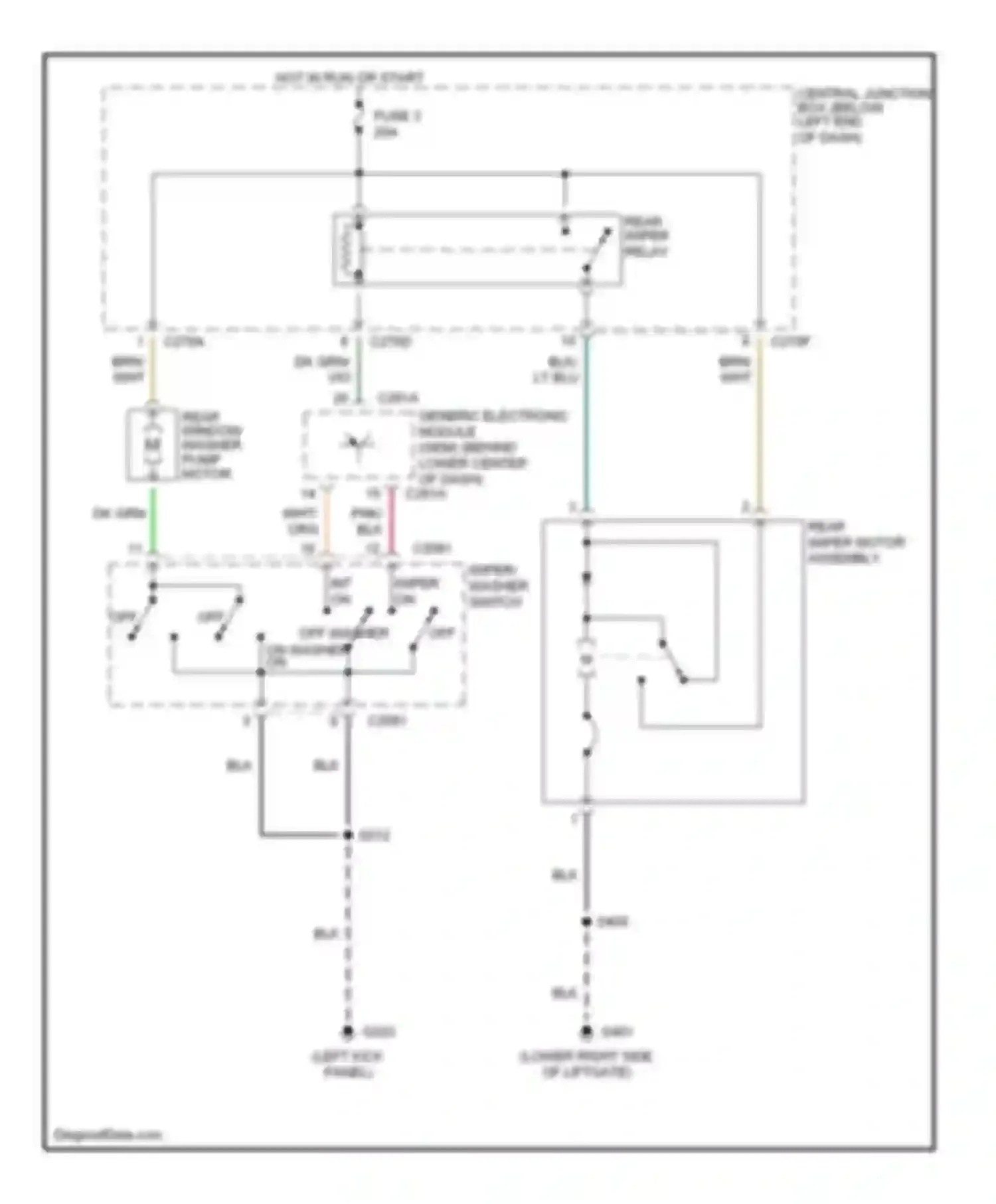Escape Ford I (2000-2004): Rear wiper/washer circuit