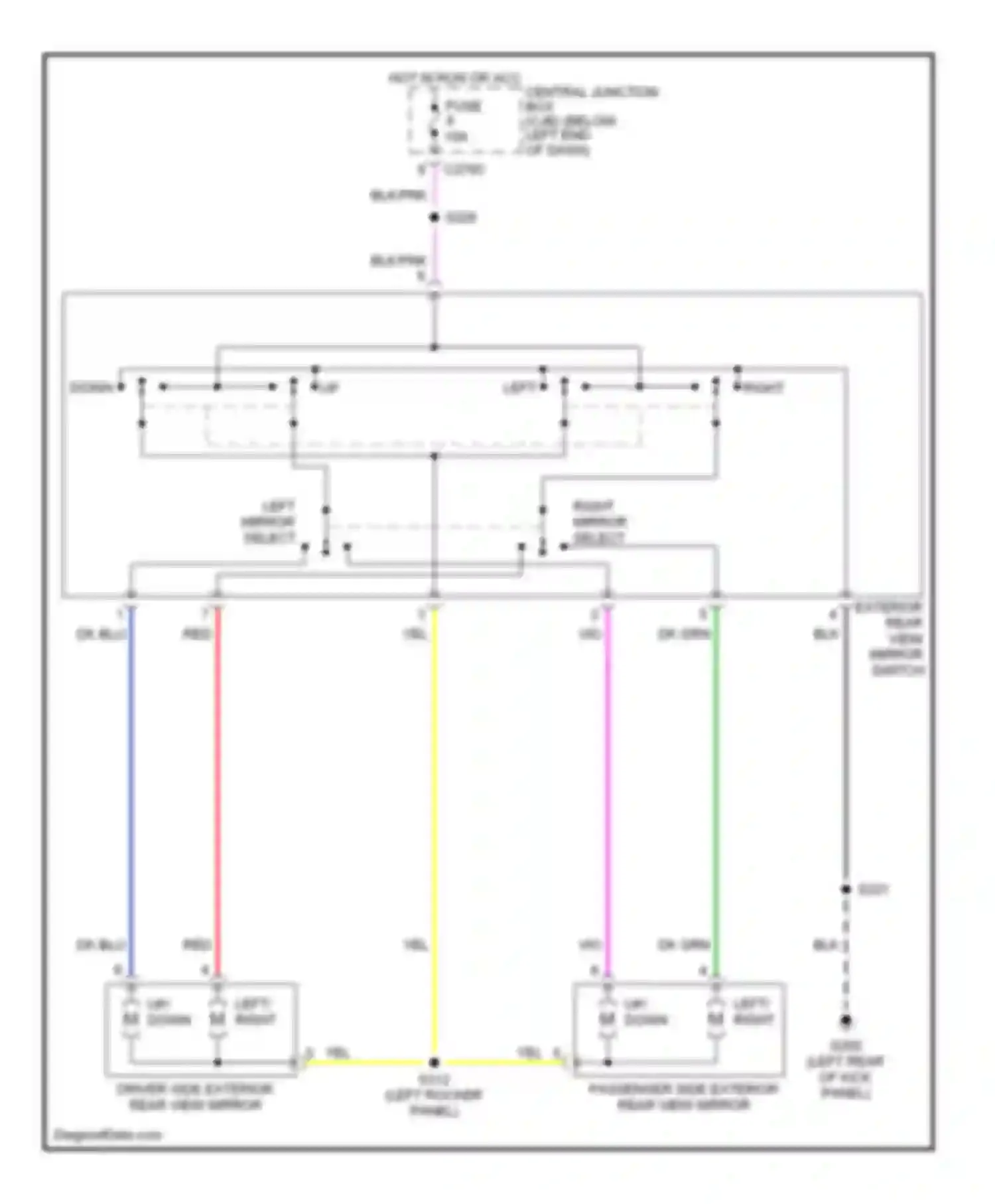 Wiring diagram exterior rear view mirror switch for Ford Escape I (2000-2004) (2 of 2)