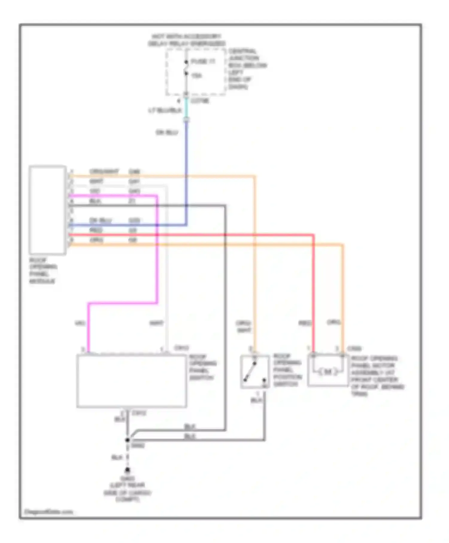 Wiring diagram hot with accessory delay relay energized for Ford Escape I (2000-2004) (1 of 1)