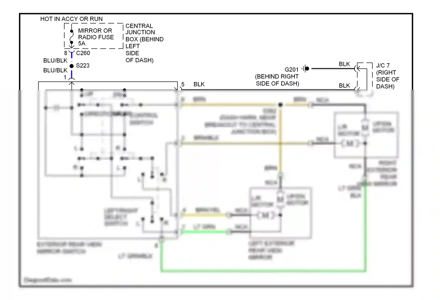 Ford Escort V facelift 2 (1995-2002) left/right select switch wiring diagram  (1 of 1)