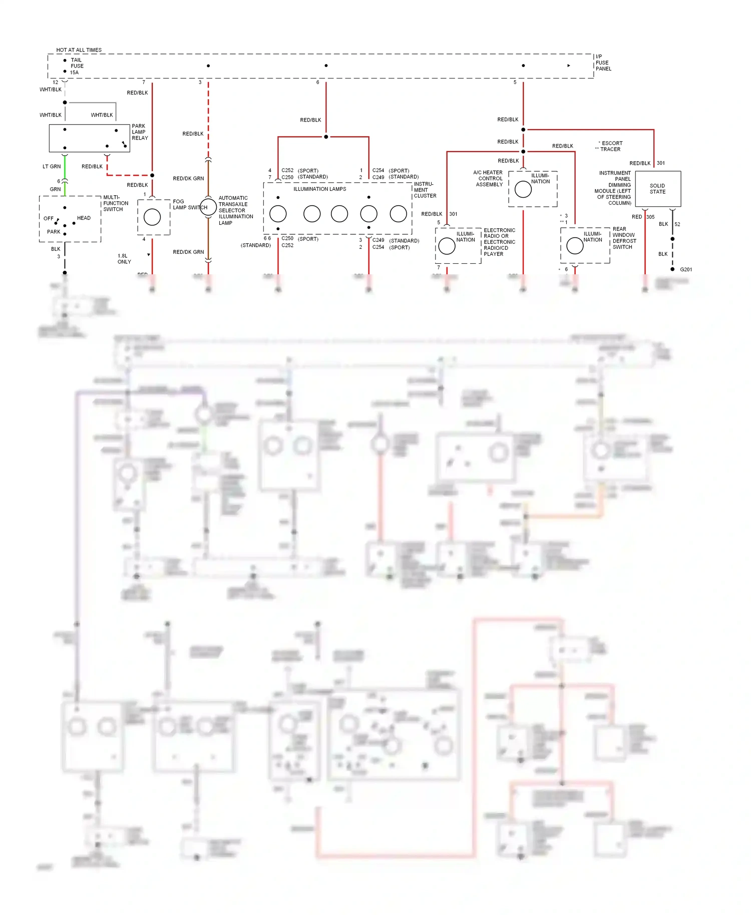 Ford Escort V facelift (1991-1996) multi- function switch wiring diagram  (5 of 6)
