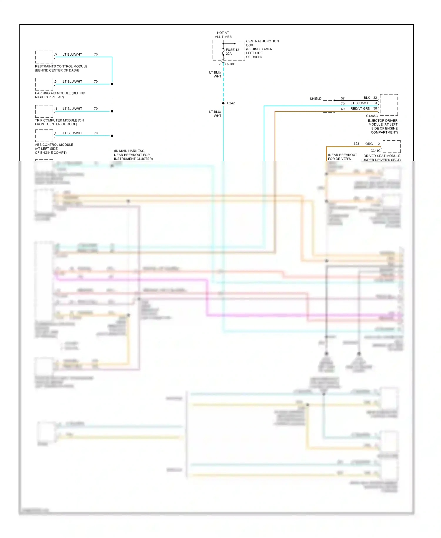 Ford Excursion I (1999-2005) electronic automatic temperature control module (behind center of dash) wiring diagram  (1 of 2)