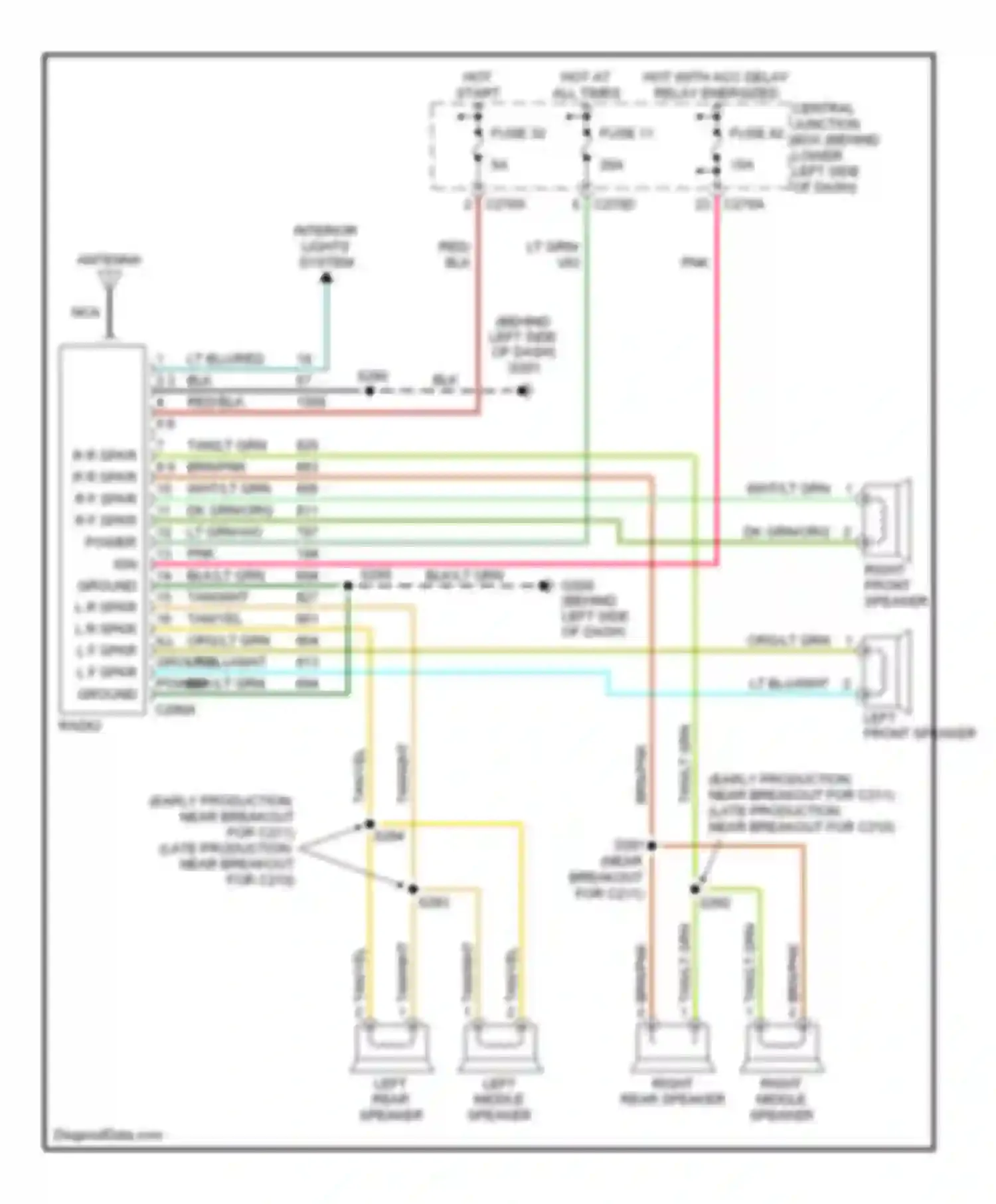 Wiring diagram left middle speaker for Ford Excursion I (1999-2005) (1 of 3)