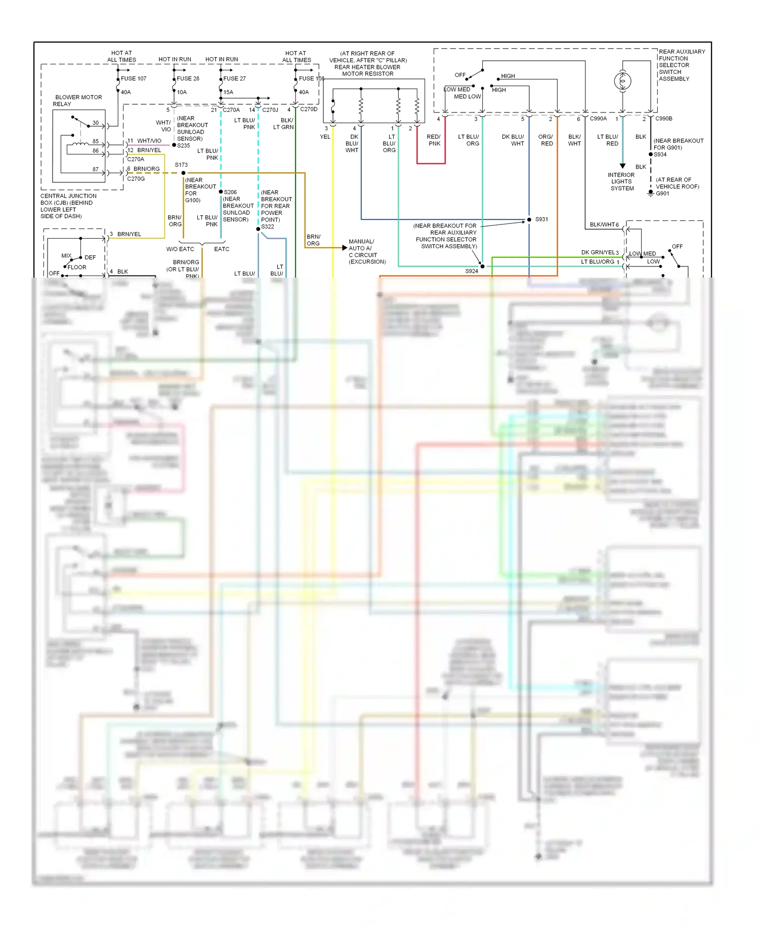 Ford Excursion I (1999-2005) normal vent front function selector switch assembly (behind left side of dash) wiring diagram  (1 of 1)