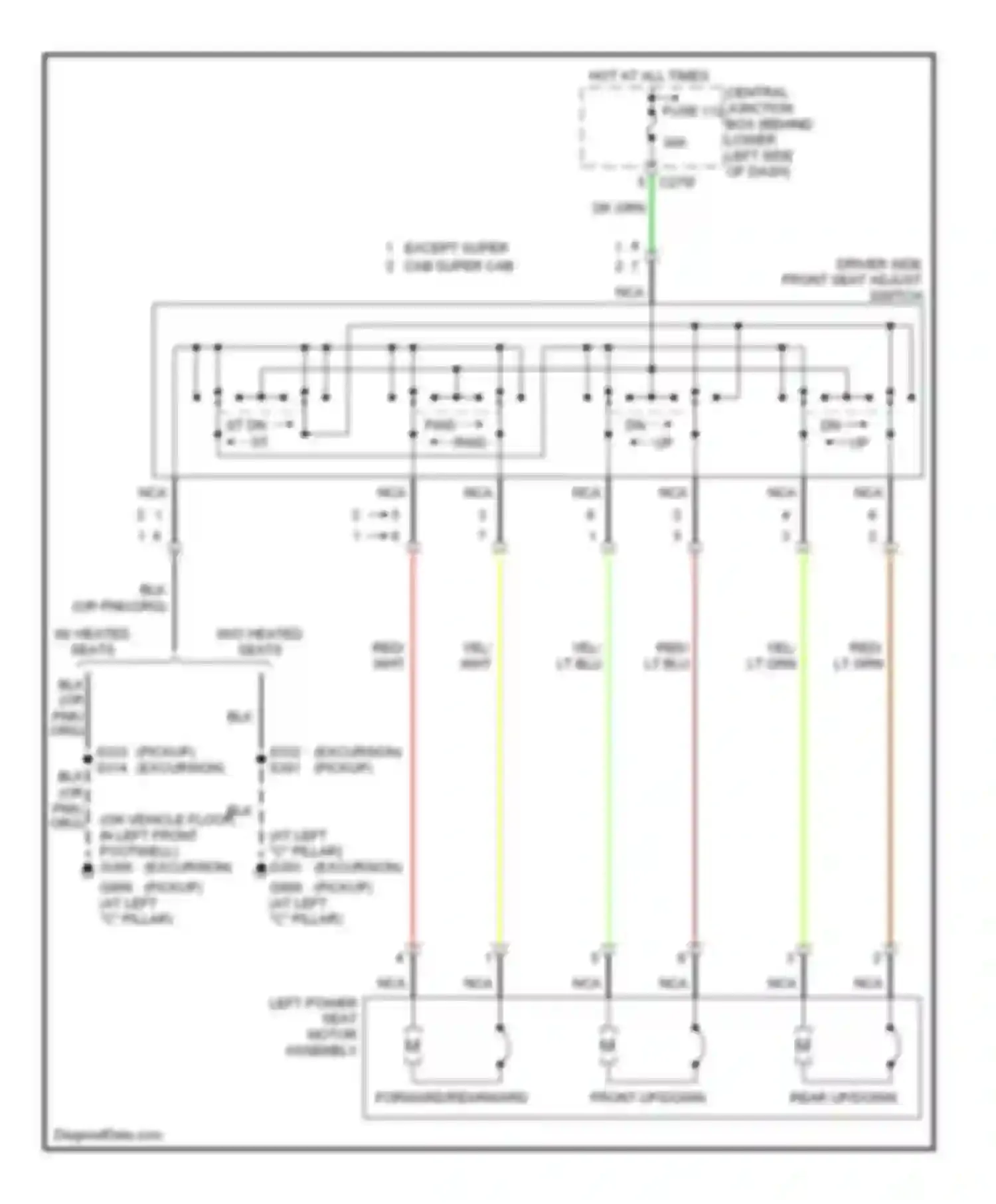 Wiring diagram w/o heated seats for Ford Excursion I (1999-2005) (1 of 2)