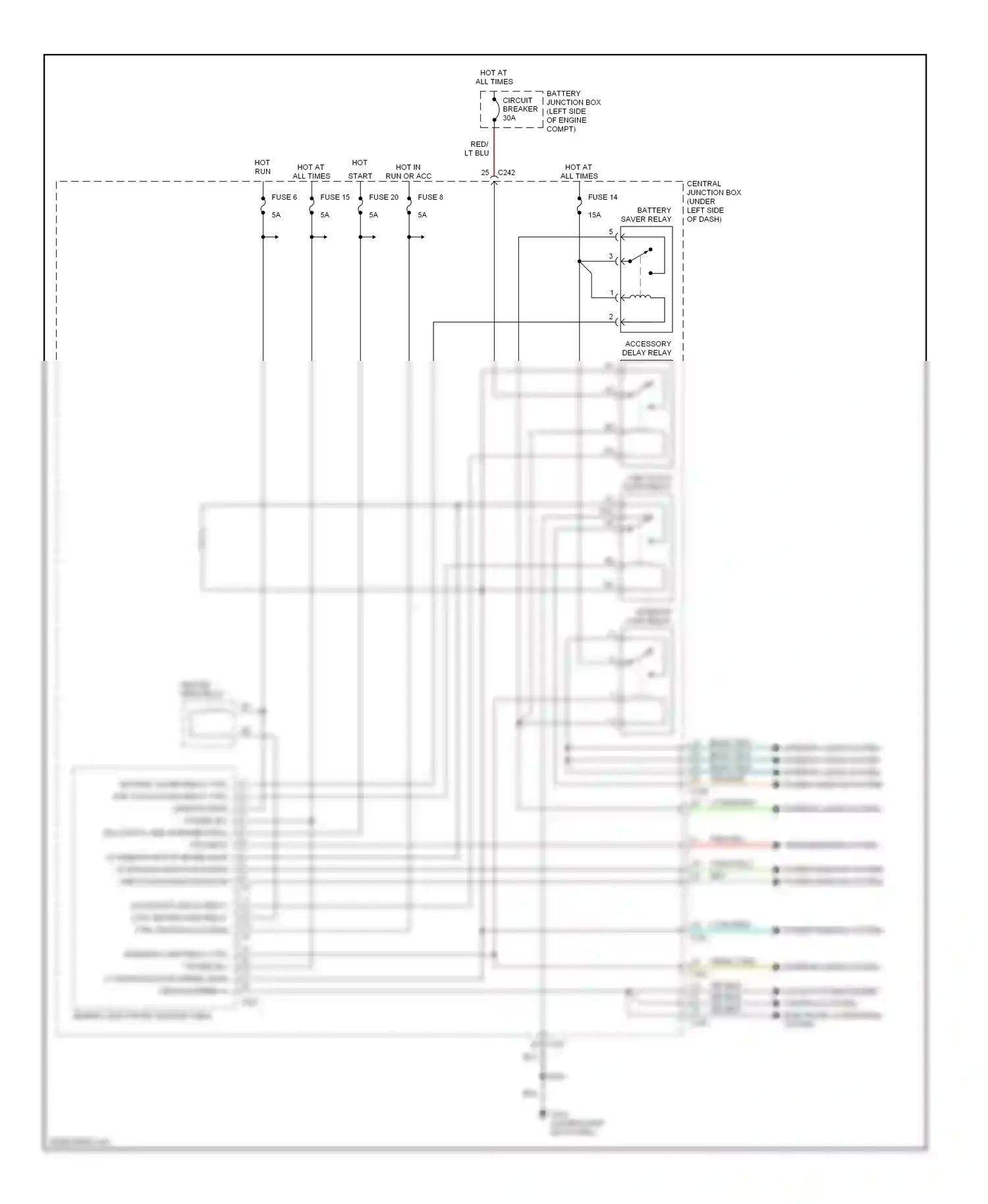 Ford Expedition I (1996-2002) accessory delay relay ctrl heated grid relay ctrl ignition (acc/run) wiring diagram  (1 of 1)