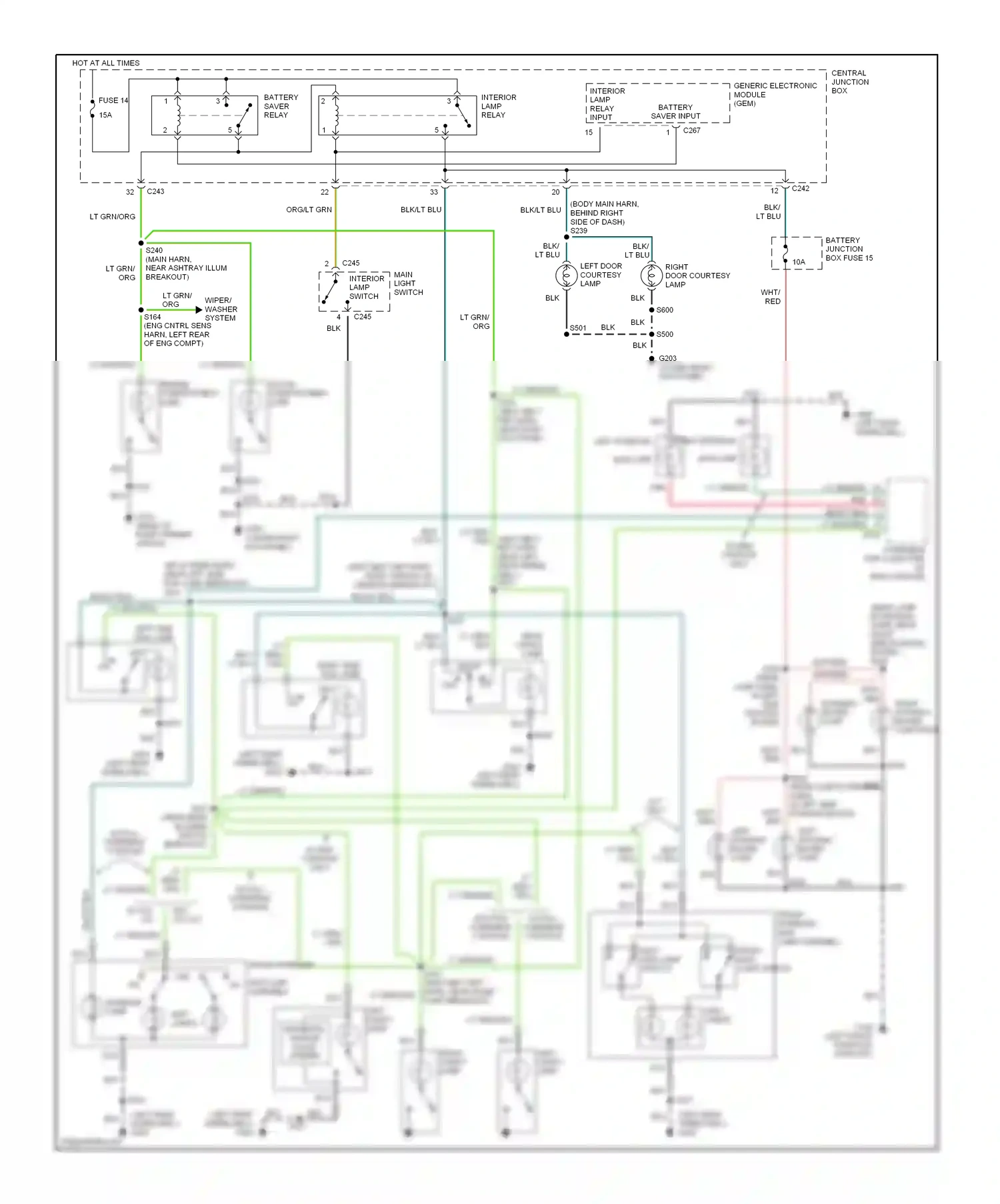 Wiring diagram front interior/ map lamp assembly for Ford Expedition I (1996-2002) (1 of 3)