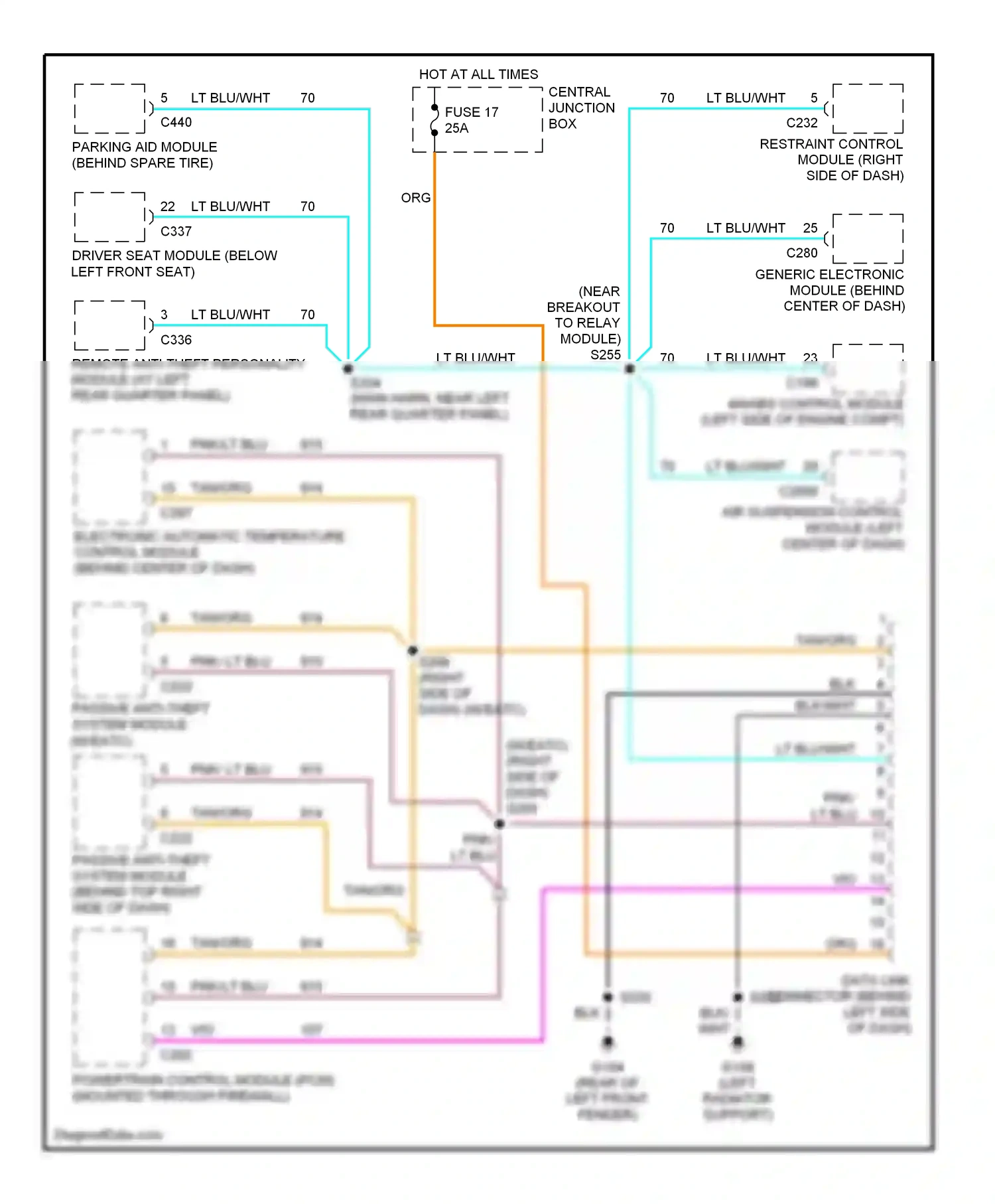 Wiring diagram pnk/ lt blu for Ford Explorer II (1994-2003) (1 of 2)