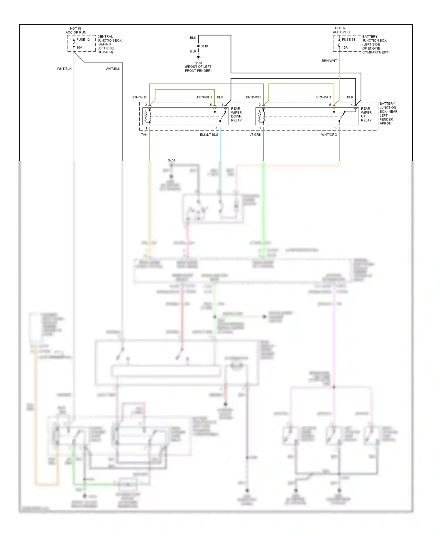 Wiring diagram rear washer pump relay for Ford Explorer II (1994-2003) (3 of 3)