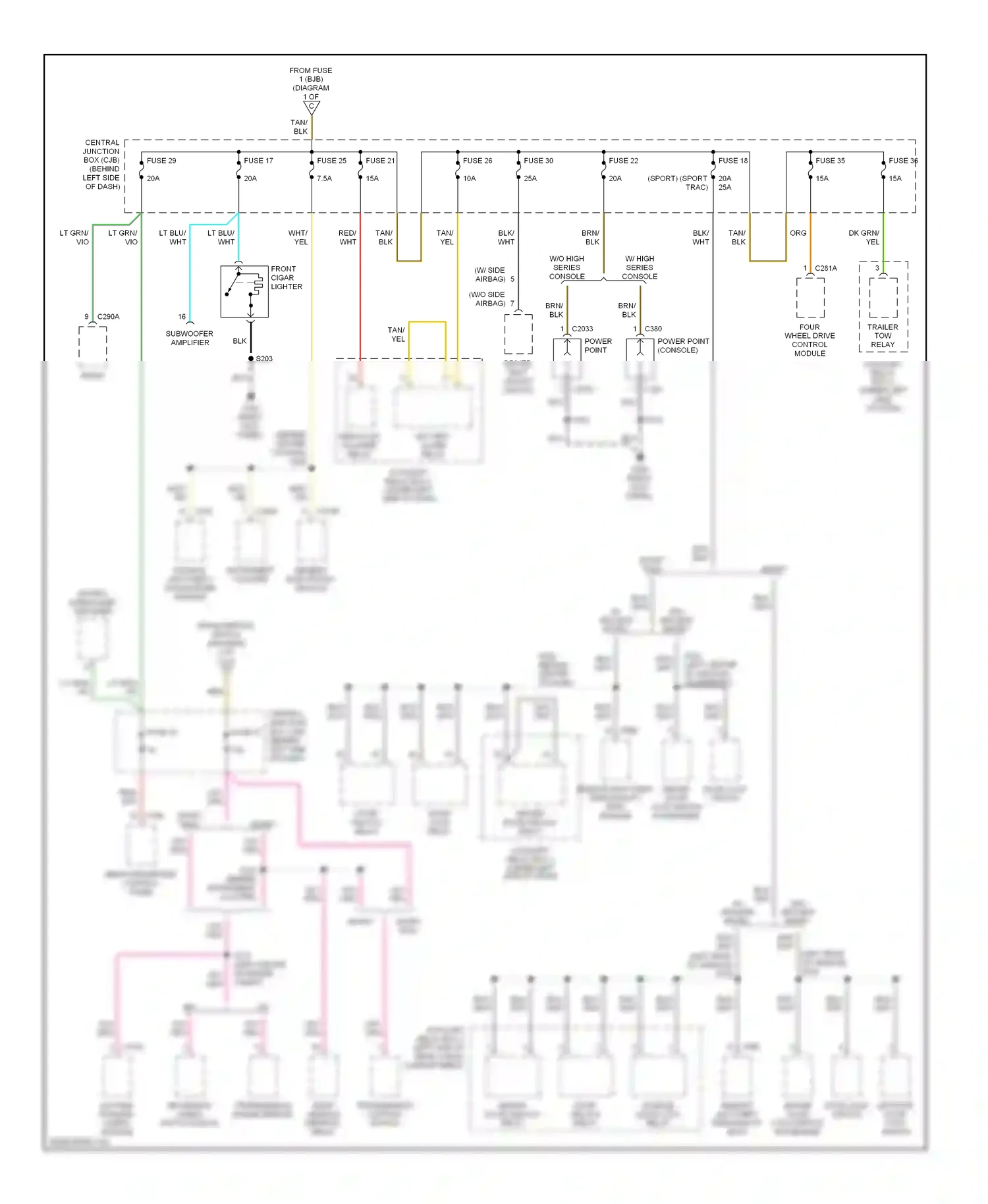Ford Explorer II (1994-2003) (right kick panel) wiring diagram  (6 of 11)